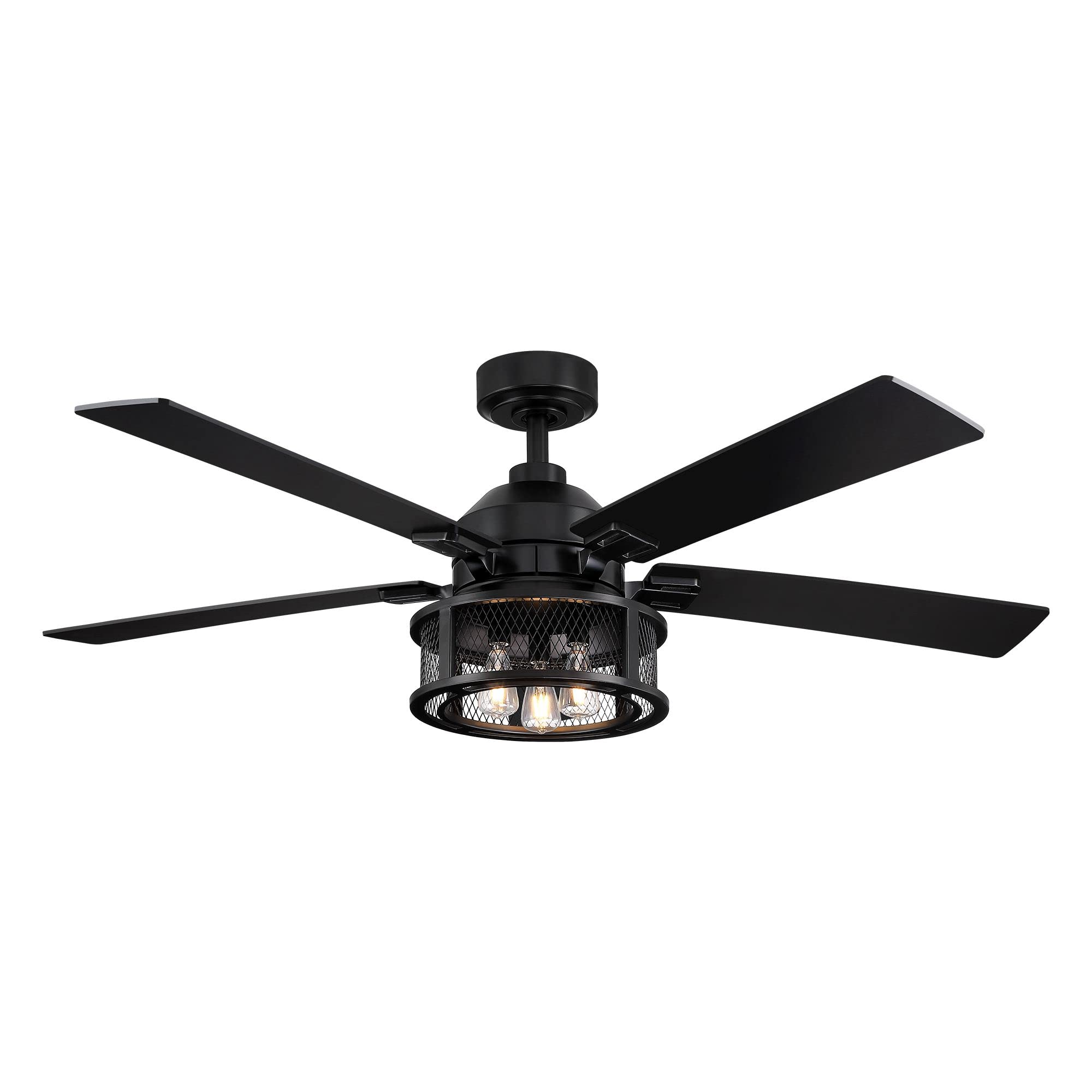 52 Inch Black Farmhouse Ceiling Fan with Remote Control, LED Light and Reversible Blades - Rustic Indoor/Outdoor Ceiling Fan for Bedroom, Living Room, Patio - Perfect for Home Cooling and Stylish Decor