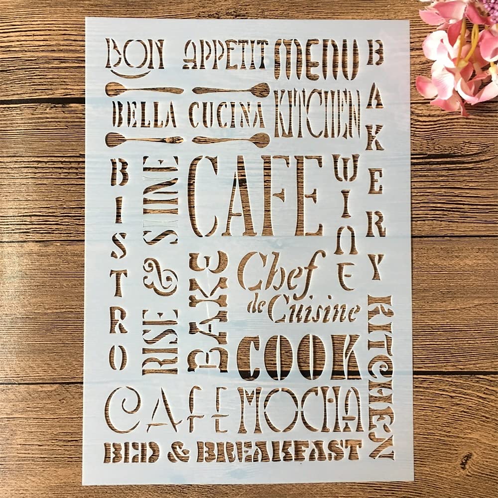 Reusable Wood Painting Stencils - A4 29cm DIY Layering Templates for Cafe Menu Words & Wall Art | Perfect for Home Decor, Sign Making, and Craft Projects
