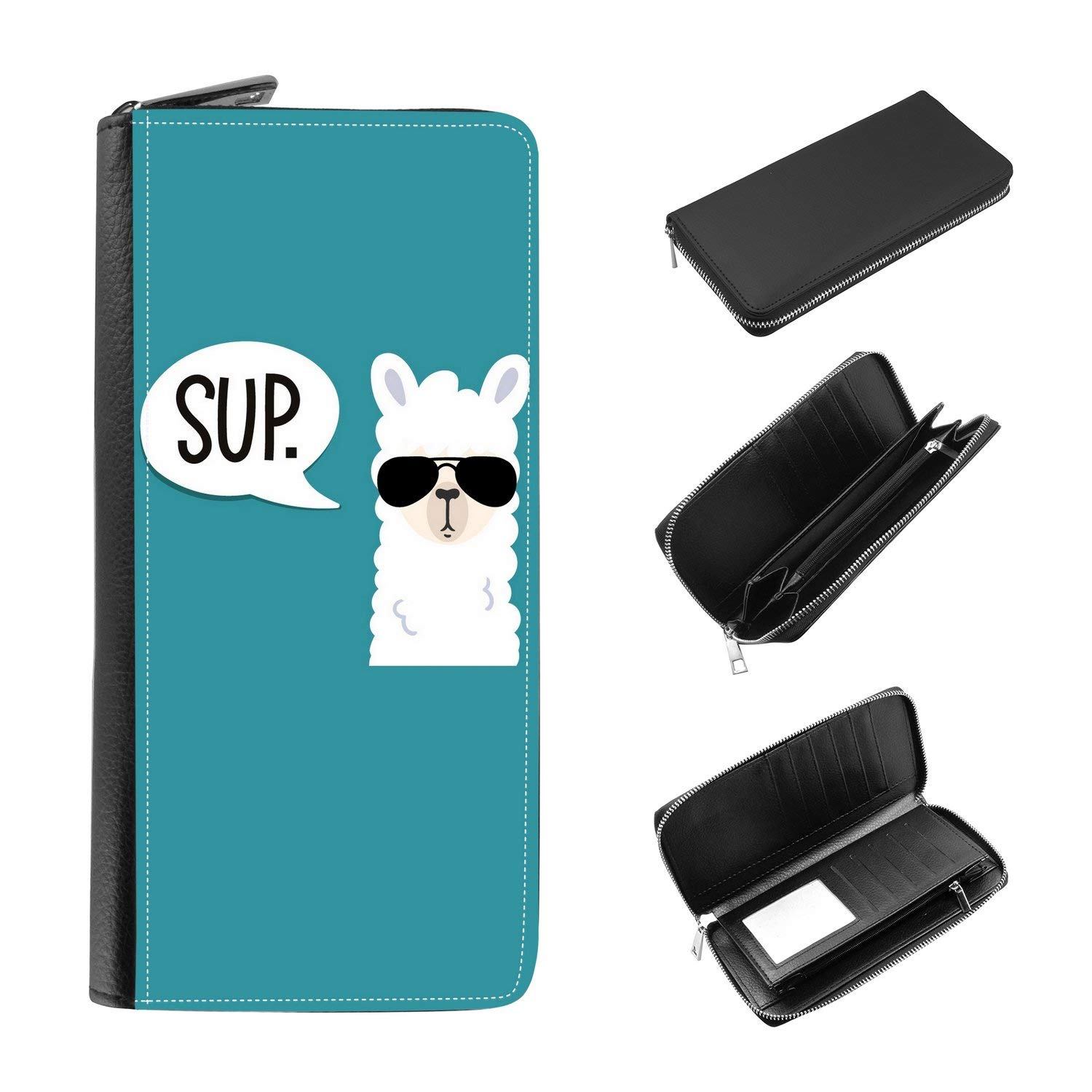 Stylish Women's RFID Blocking Zip Around Wallet & Phone Clutch with Card Organizer - Funny Llama Print 'Sup' Design - Perfect for Travel, Shopping & Everyday Use