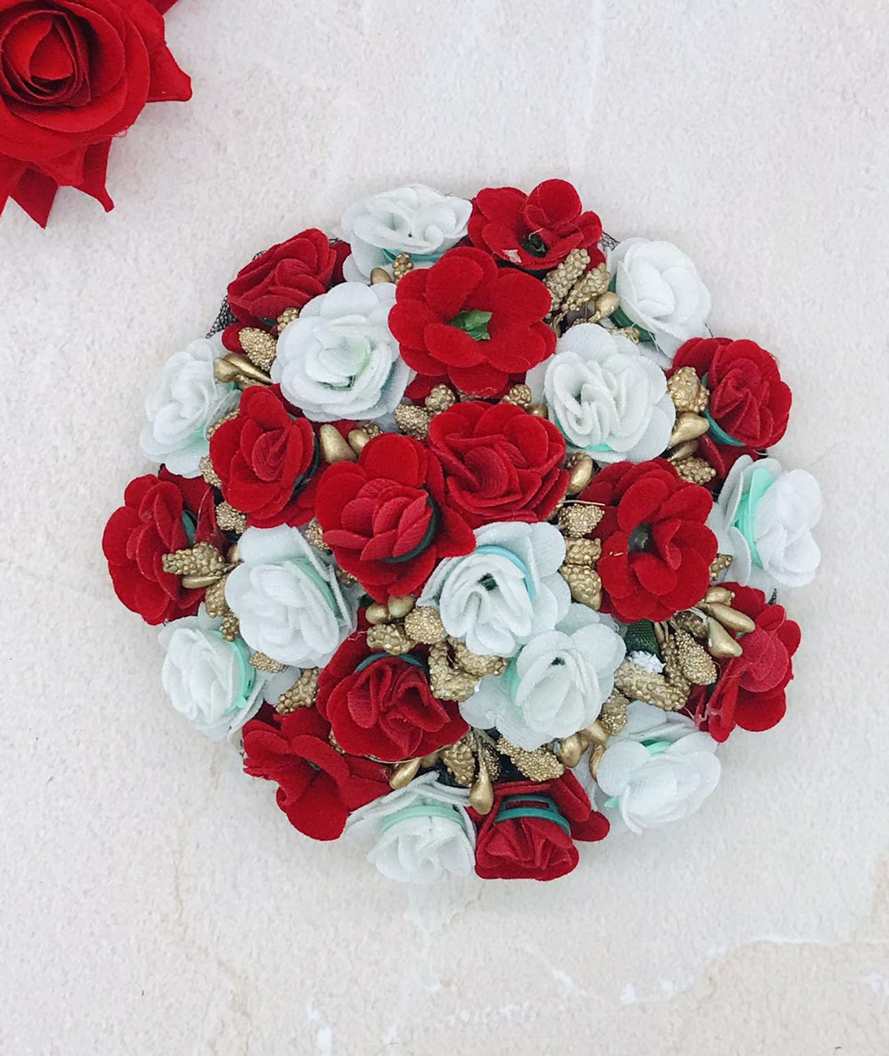 Gadinfashion™ Bridal Hair Juda/Gajra - White & Red Floral Hair Accessories for Women & Girls (Pack of 1) - Perfect for Weddings, Parties & Indian Traditional Events