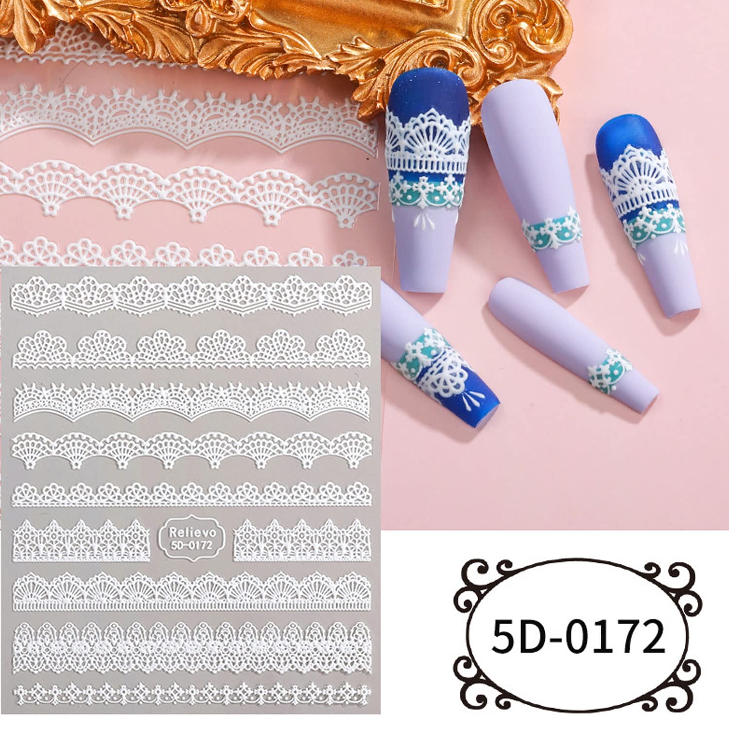 5D Embossed White Flower Lace Nail Art Stickers - Self-Adhesive Wedding Nail Decals for Women & Girls - DIY Manicure Decor for Bridal, Prom, Party & Special Occasions