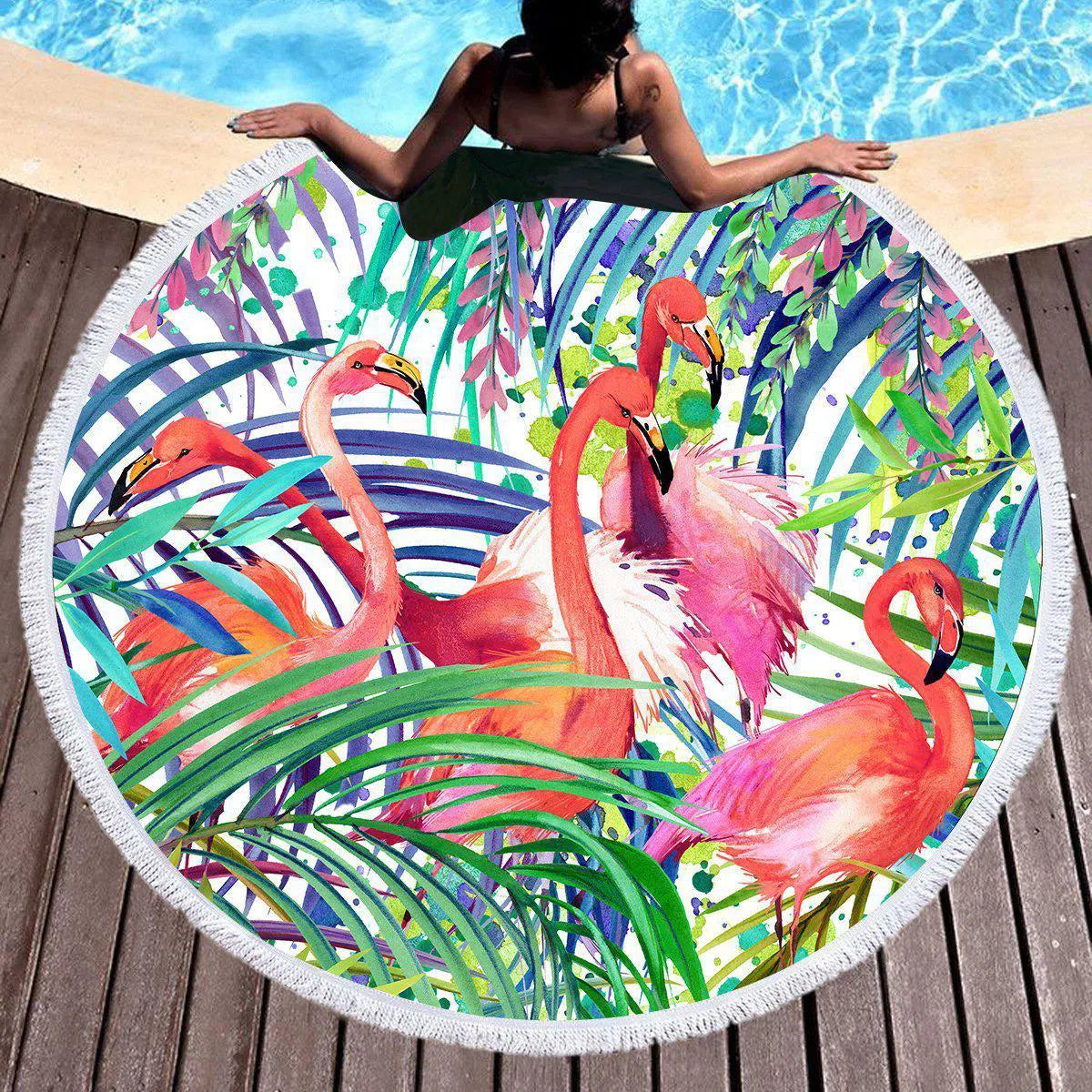 Flamingo Passion Round Beach Towel - Soft, Absorbent & Quick-Drying - Perfect for Pool, Beach, Picnics & Summer Outdoor Activities