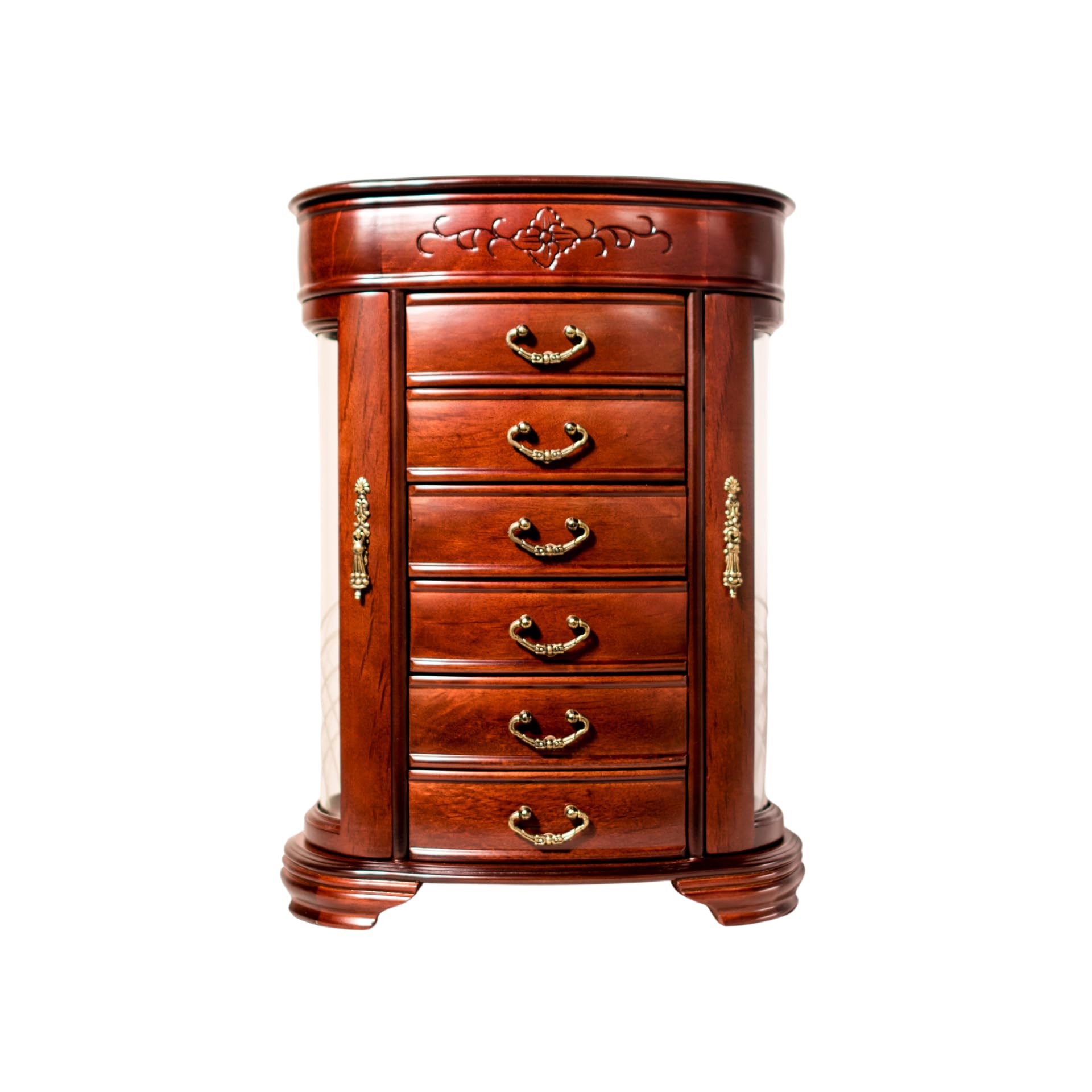Patricia Etched Glass Mahogany Jewelry Box with Hives & Honey Design - Elegant Jewelry Storage for Necklaces, Rings & Earrings - Perfect for Bedroom Vanity, Dresser or Gift