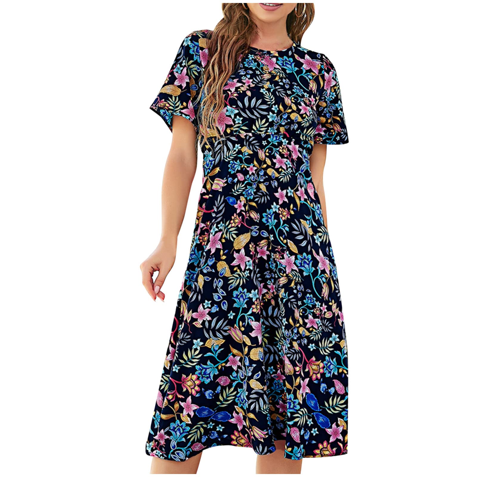 2022 Women's Summer Dresses - Sexy Casual Backless Floral Print Pleated Long Midi Dress for Beach, Vacation & Party | Sleeveless Flowy Maxi Dress with Side Slit