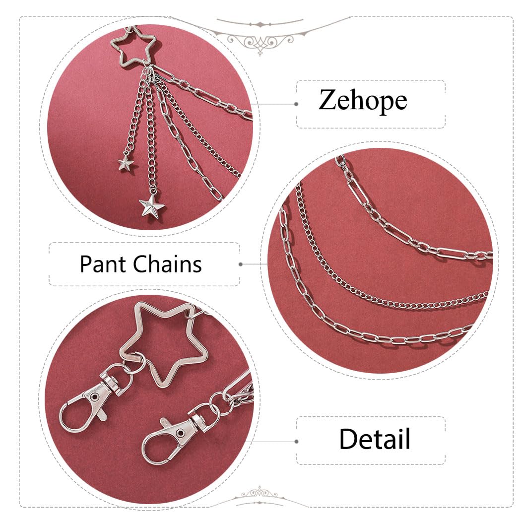 Silver Layered Punk Star Pants Chain - Stylish Jean Chain Wallet Accessories for Women & Men - Perfect for Punk, Gothic & Streetwear Fashion Outfits