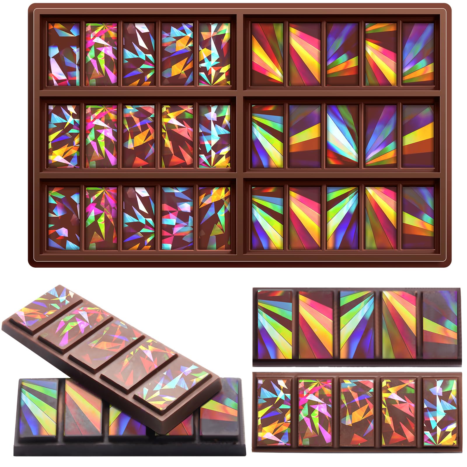 Holographic Silicone Chocolate Molds - Reusable Deep Thick Bar Molds for DIY Baking, Resin Crafts & Wax Melts (Windmill & Snowflake Designs) - Perfect for Holiday Treats, Party Favors & Handmade Gifts