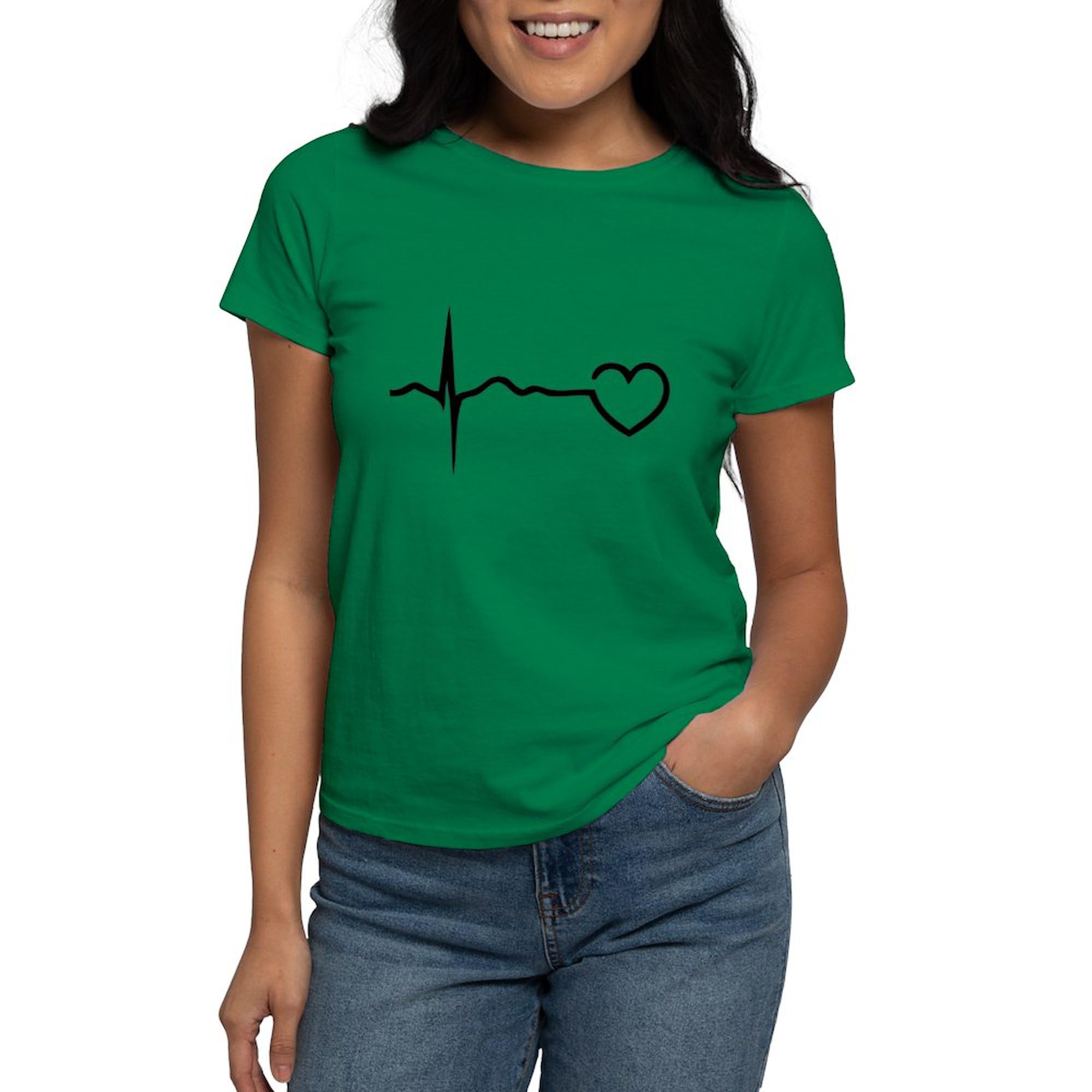 Heartbeat Graphic Women's Dark Cotton T-Shirt - Soft, Comfortable & Stylish Casual Tee for Everyday Wear | Perfect for Outings, Work & Relaxation