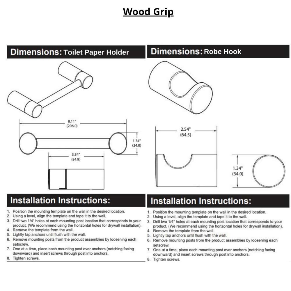 Premium 4-Piece Bathroom Hardware Set - Brushed Nickel Wood Grip Collection with 24