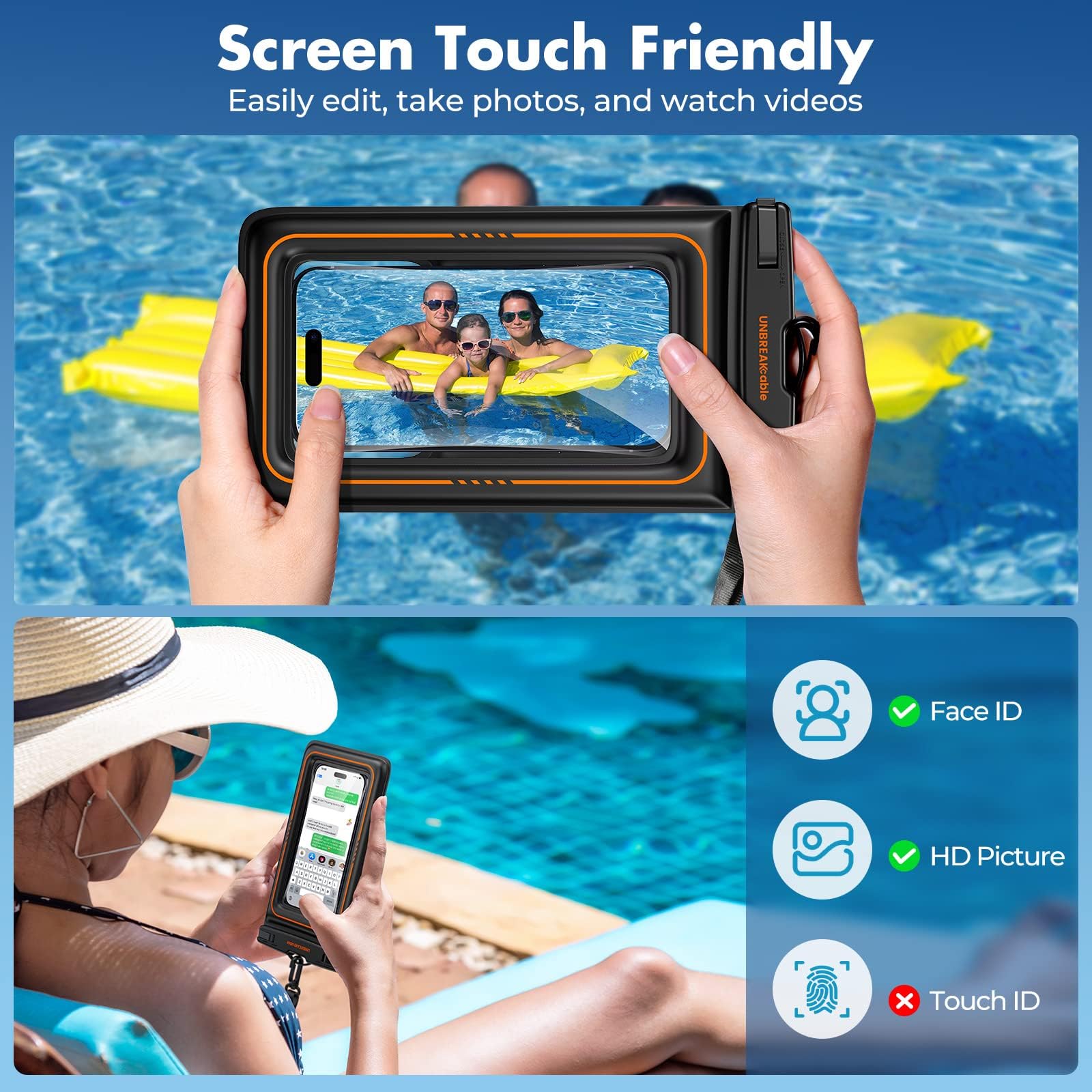UNBREAKcable Floating Waterproof Phone Pouch 2 Pack - IPX8 Waterproof Phone Case Dry Bag for iPhone 16/15 Pro Max & Samsung S25/S24/S23 - Perfect for Kayaking, Beach, Cruise Travel & Swimming - Universal 7