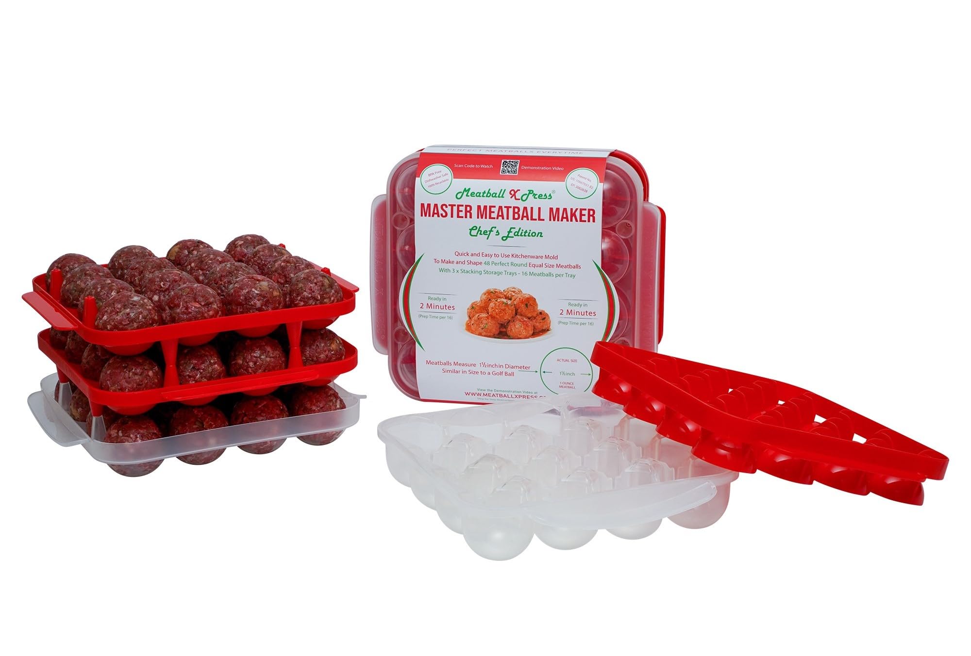 Professional Meatball Maker & Stacking Storage Tray System - Chef's Edition (48 Meatball Capacity) - Perfect for Meal Prep, Party Platters & Restaurant Use