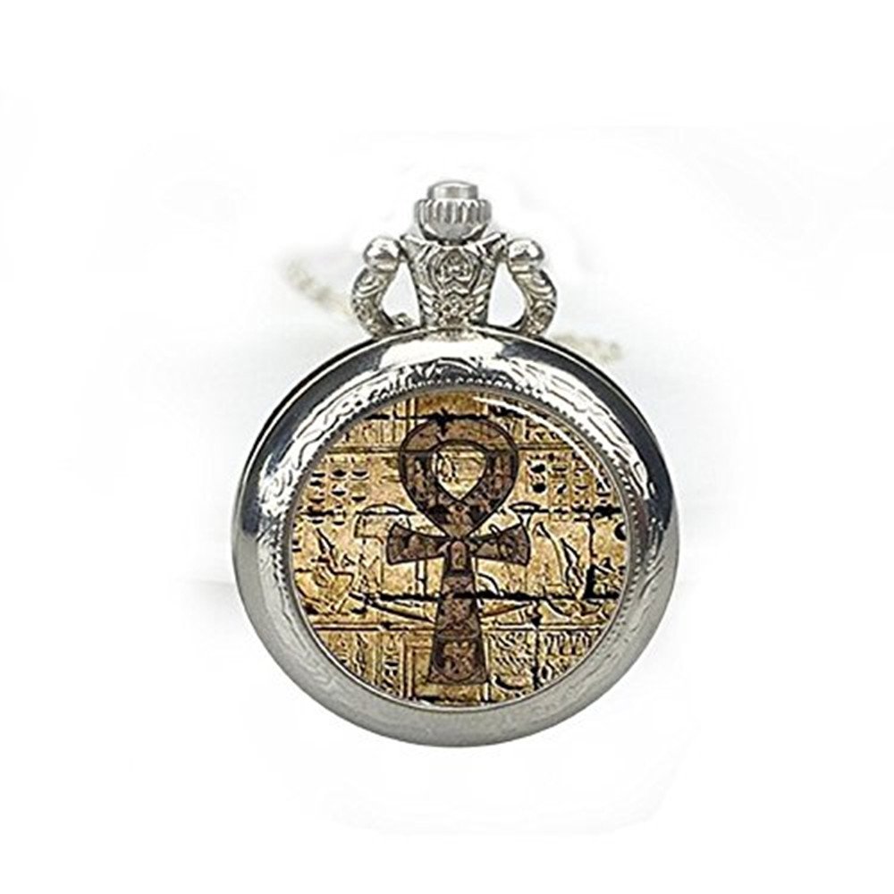 Handmade Egyptian Ankh Pocket Watch with Chain - Vintage Spiritual Timepiece for Men & Women | Perfect for Gifts, Cosplay, and Ancient Egyptian Theme Events