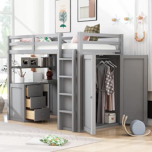 Grey With Desk and Wardrobe