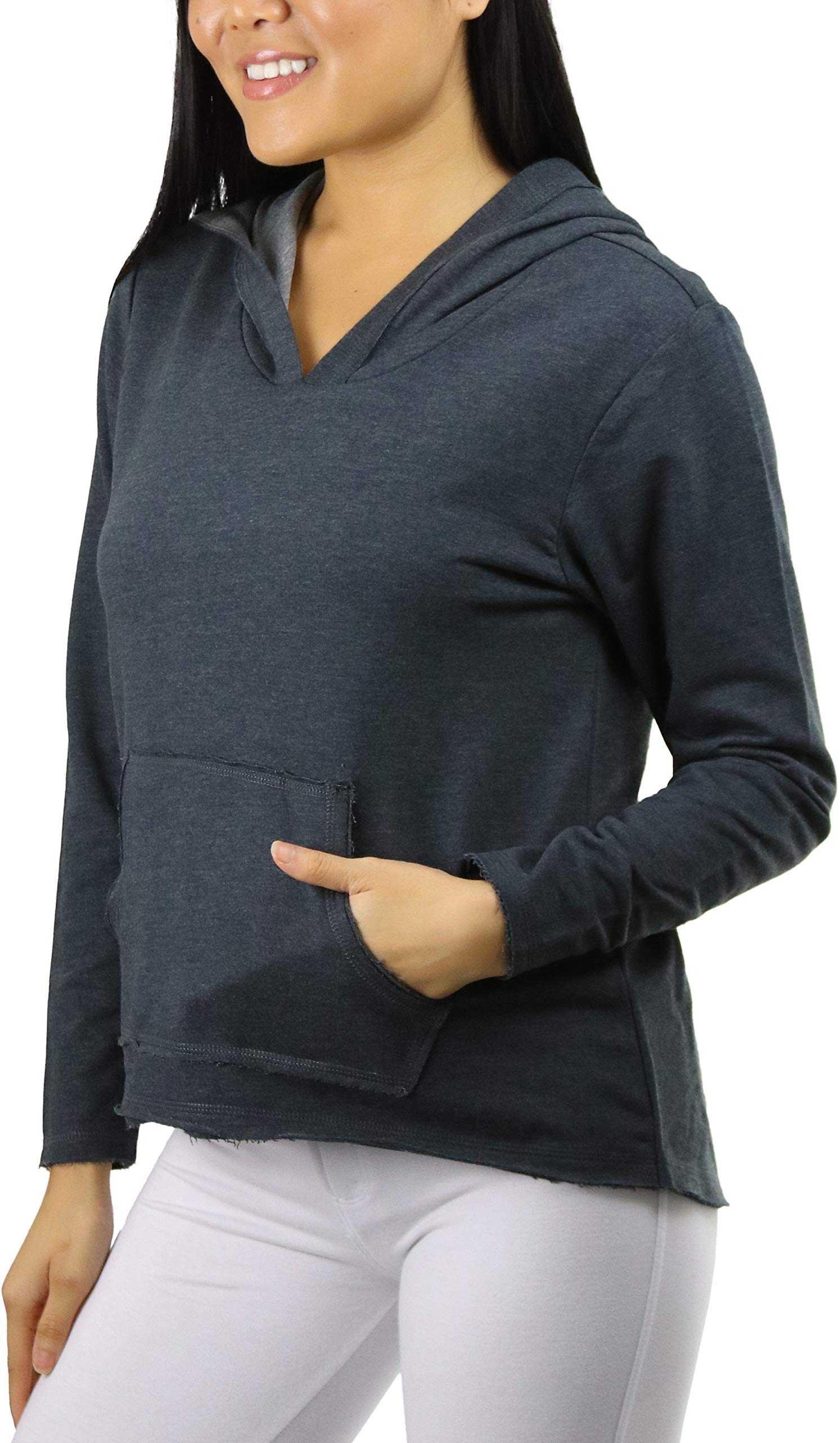 ToBeInStyle Women's Cotton Long Sleeve V-Neck Raw Edge Relaxed Fit Hoodie | Casual Loungewear & Streetwear for Everyday Comfort