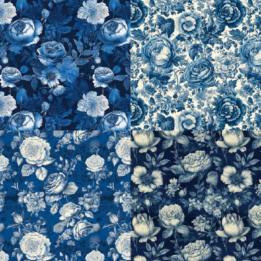 Floral Cardstock Paper 6x6 Inch - 24 Sheets Single-Sided Flower Pattern Scrapbook Paper for Card Making, DIY Photo Albums, Journals & Craft Projects - Blue Decorative Design Paper for Wedding Invitations, Scrapbooking & Home Decor