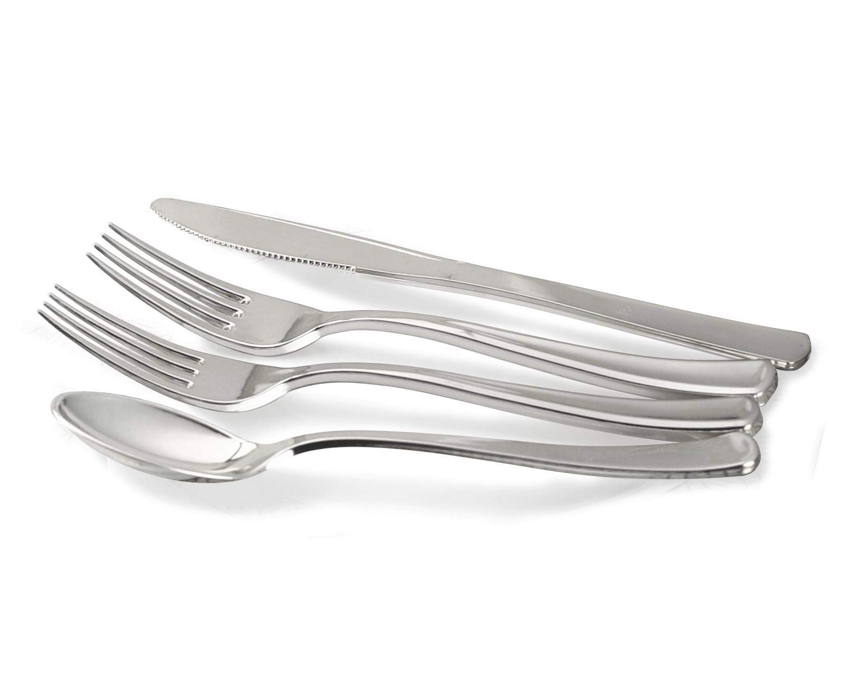 280-Piece Heavyweight Disposable Plastic Plate Set for Weddings & Parties - Includes 40 x 11'' Dinner Plates, 40 x 7'' Dessert Plates, Silverware, Cups & Napkins - Chateau Light Gray - Perfect for Large Gatherings, Catering & Special Events
