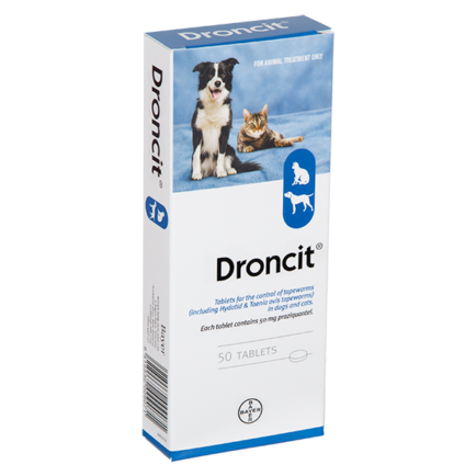 Droncit 50mg Tablet for Dogs & Cats - Effective Tapeworm Treatment | Single Dose Pet Dewormer | Home & Vet Use