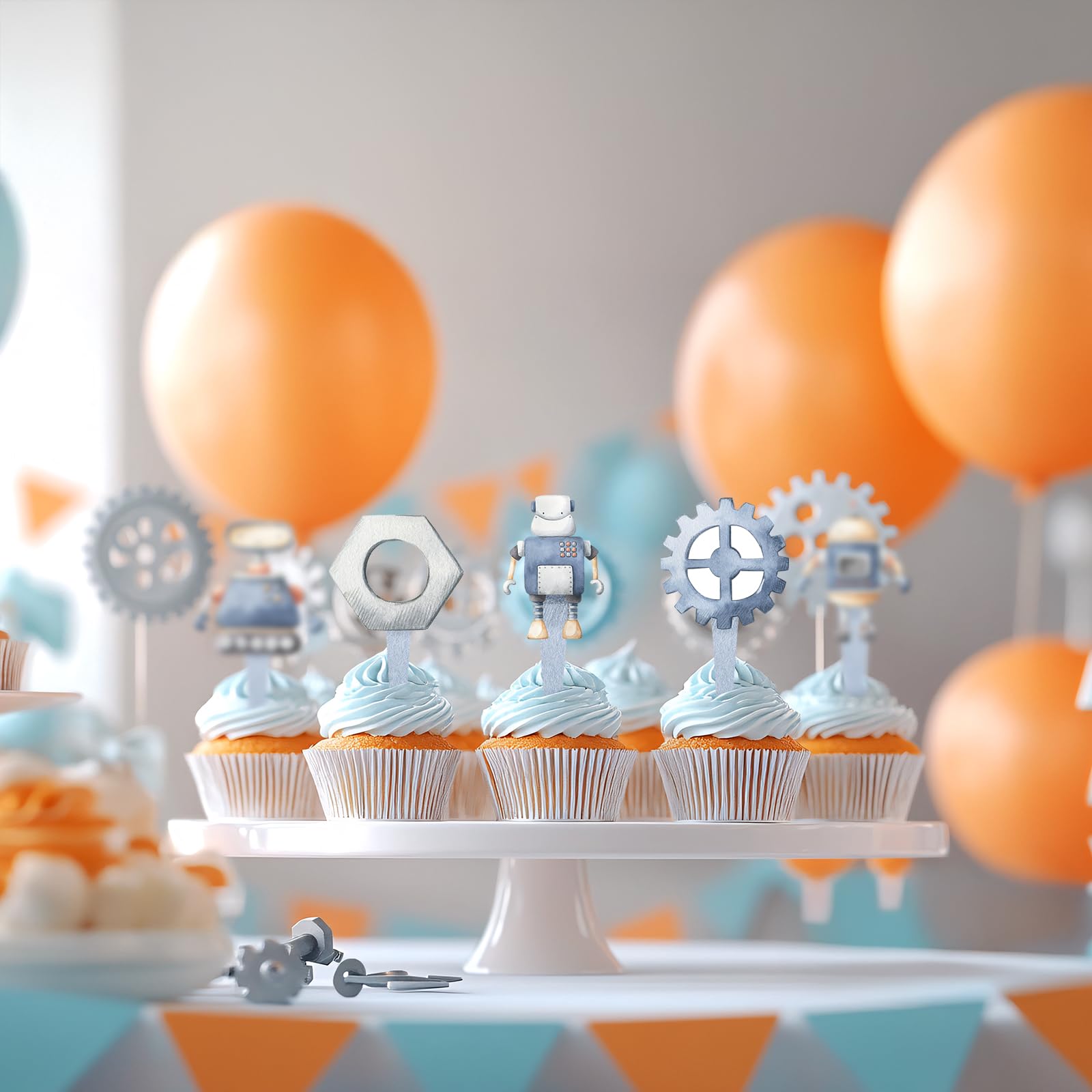 40 PCS Robot Cupcake Toppers - Fun Robot-Themed Birthday Party Decorations for Kids, Baby Showers & DIY Baking Projects