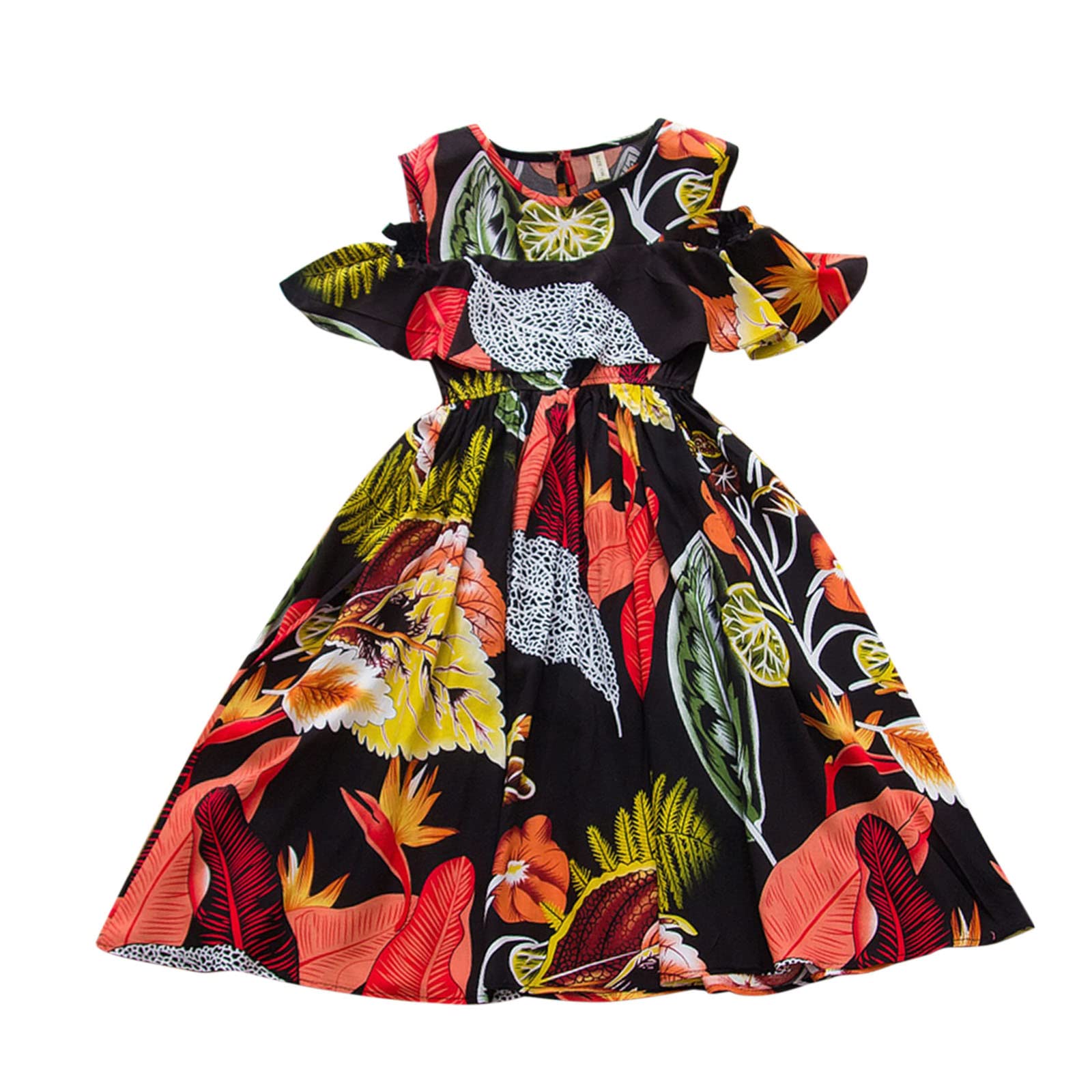 Girls Sleeveless Ruffled Floral Print Beach Dress - Toddler Princess Easter Dress Size 7 - Perfect for Summer Vacations, Beach Parties & Special Occasions