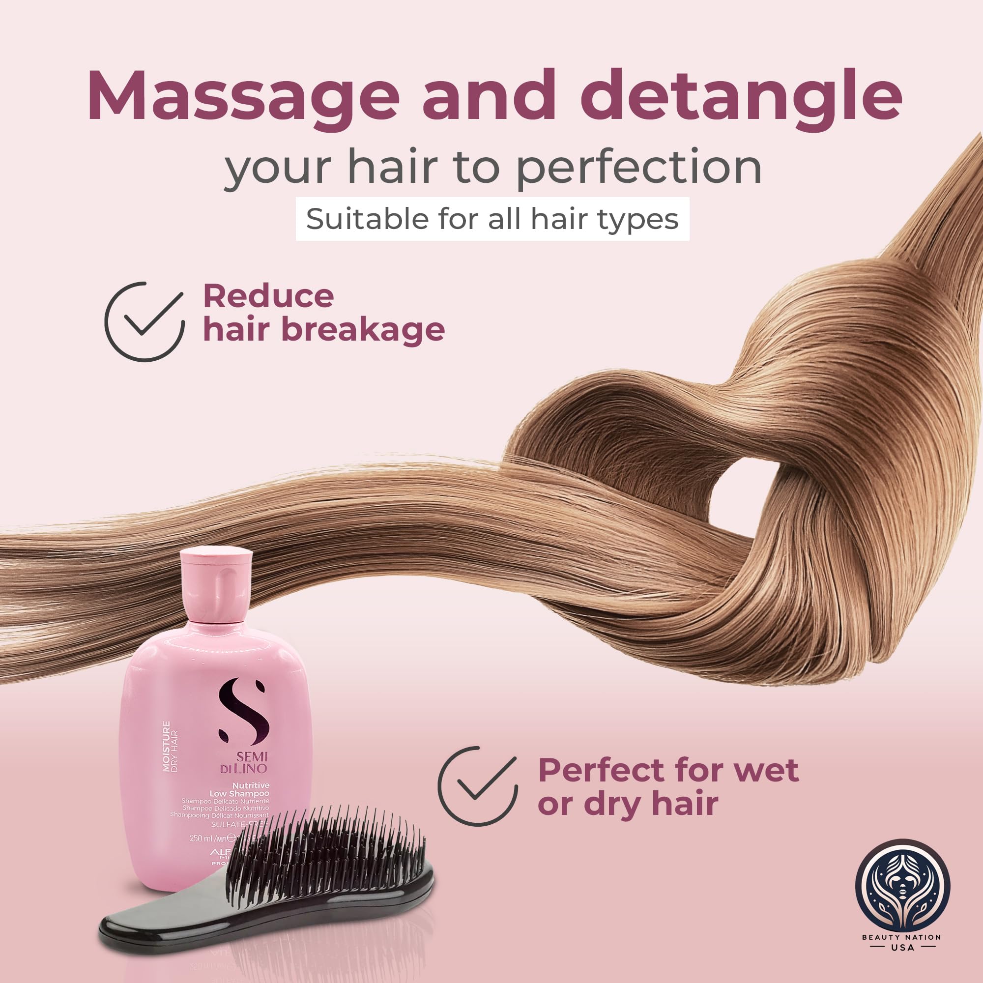 Alfaparf Moisturizing Nutritive Shampoo & Conditioner Set with Hair Brush Massager - Sulfate-Free Hydrating Shampoo for Dry, Damaged Hair - 250ml Bundle for Salon-Quality Hair Care at Home