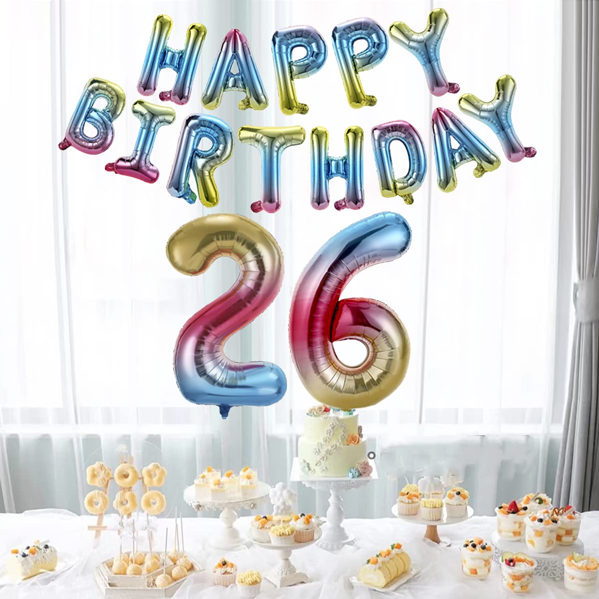 40 Inch Happy Birthday Number 26 Banner Balloons - Rainbow Gradient Foil Balloon Letters for Men & Women - 26th Birthday Party Decorations - Perfect for Indoor/Outdoor Celebrations, Anniversary Decor & Photo Backdrops