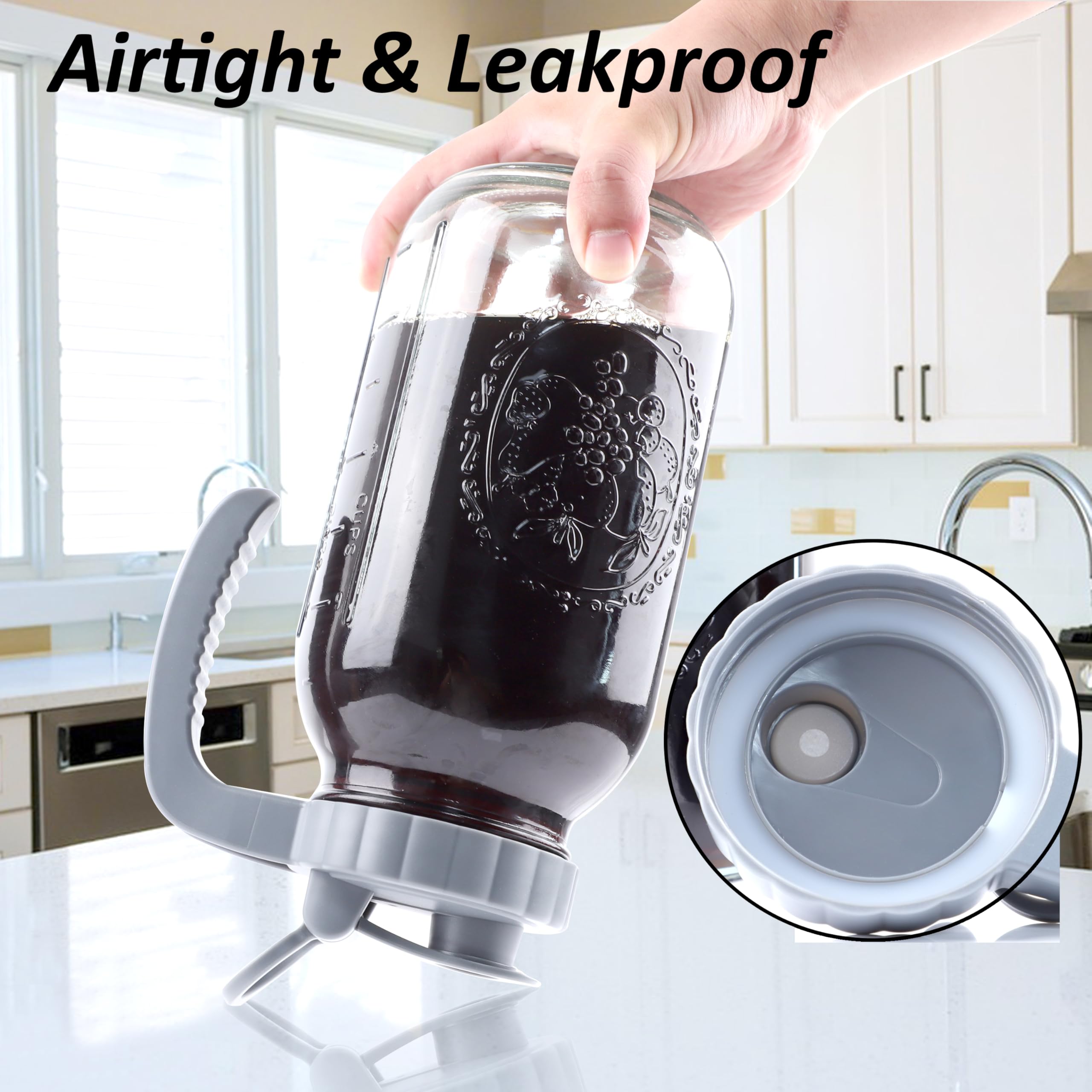 64oz Cold Brew Coffee Maker with Infuser - 2 Quart Wide Mouth Mason Jar Pitcher, Leakproof Lid & Handle - Half Gallon Iced Coffee Maker for Refrigerator - Perfect for Home, Office & Outdoor Use