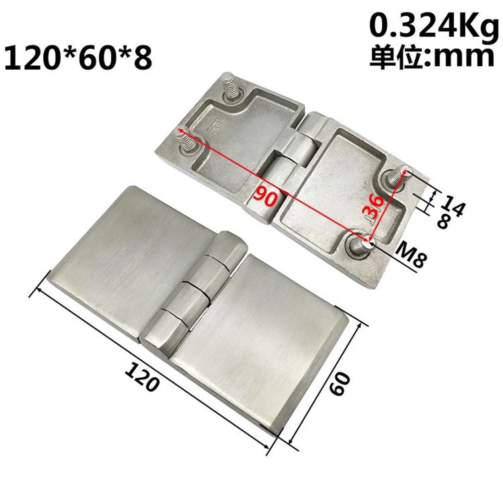 Stainless Steel Precision Casting Hinge with Stud - 60x120mm Cabinet Drawer Door Hardware Hinge (1 Piece) - Durable & Corrosion-Resistant for Kitchen, Bathroom & Furniture Installation