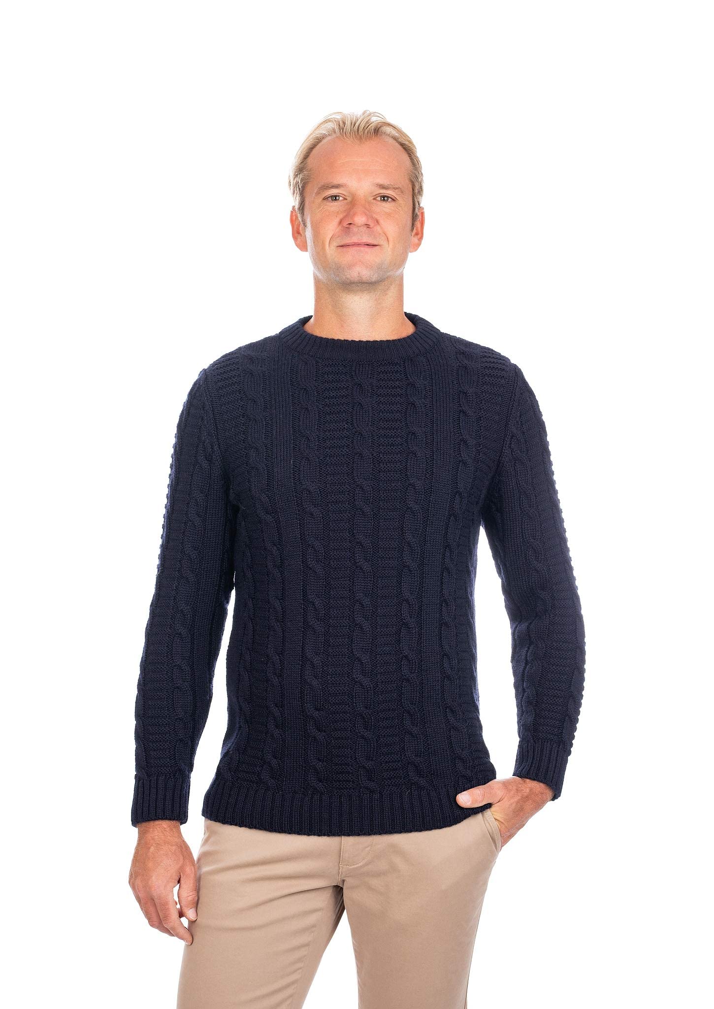 SAOL Men's Crew Neck Soft Wool Blend Knit Irish Aran Sweater Pullover - Warm Winter Casual Sweater for Men, Perfect for Outdoor Activities, Office Wear & Holiday Outfits