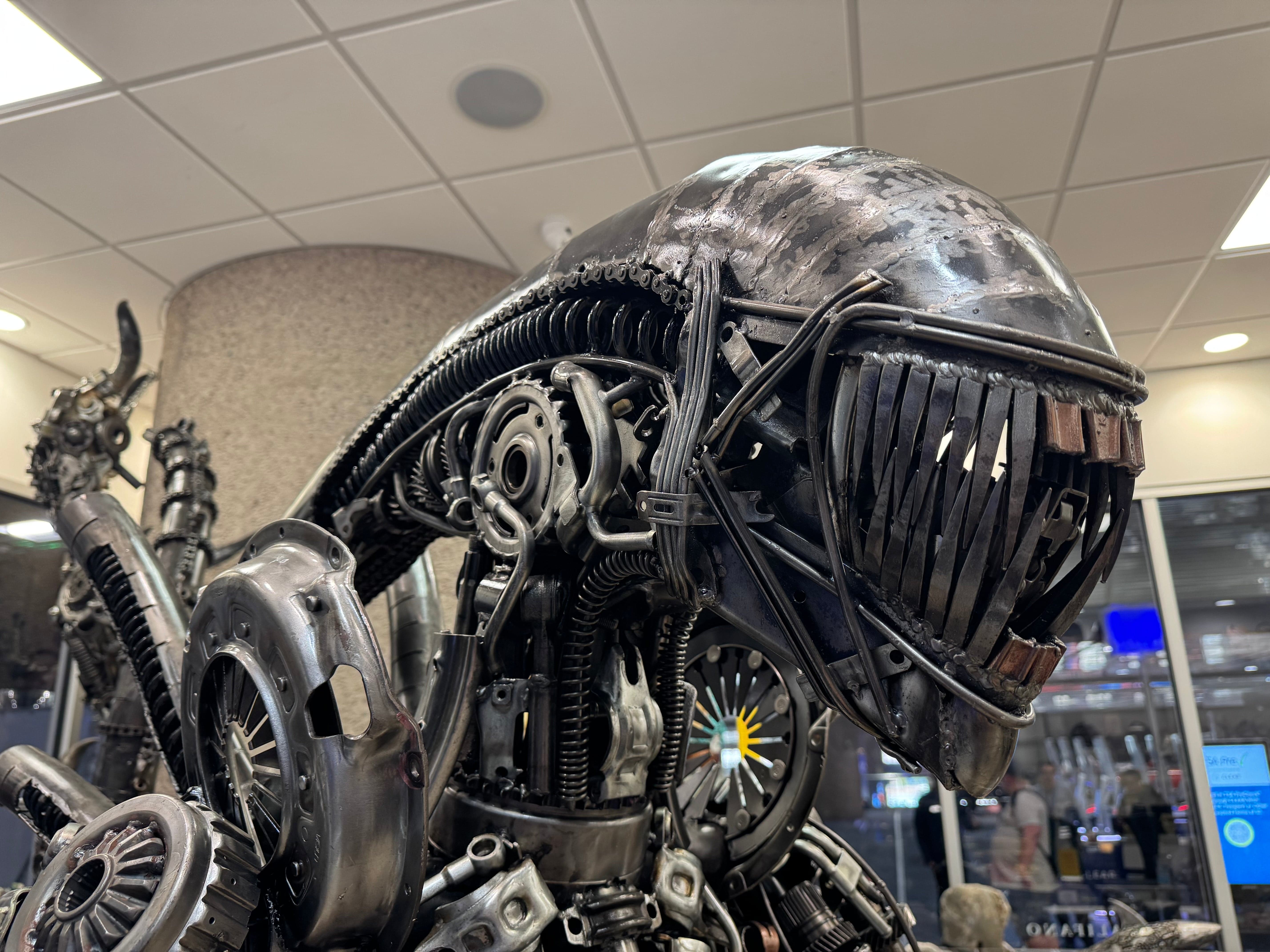 91 Alien Inspired Recycled Metal Art Sculpture - Unique Wall Decor for Sci-Fi Lovers & Eco-Conscious Home Decor | Perfect for Living Room, Bedroom or Office