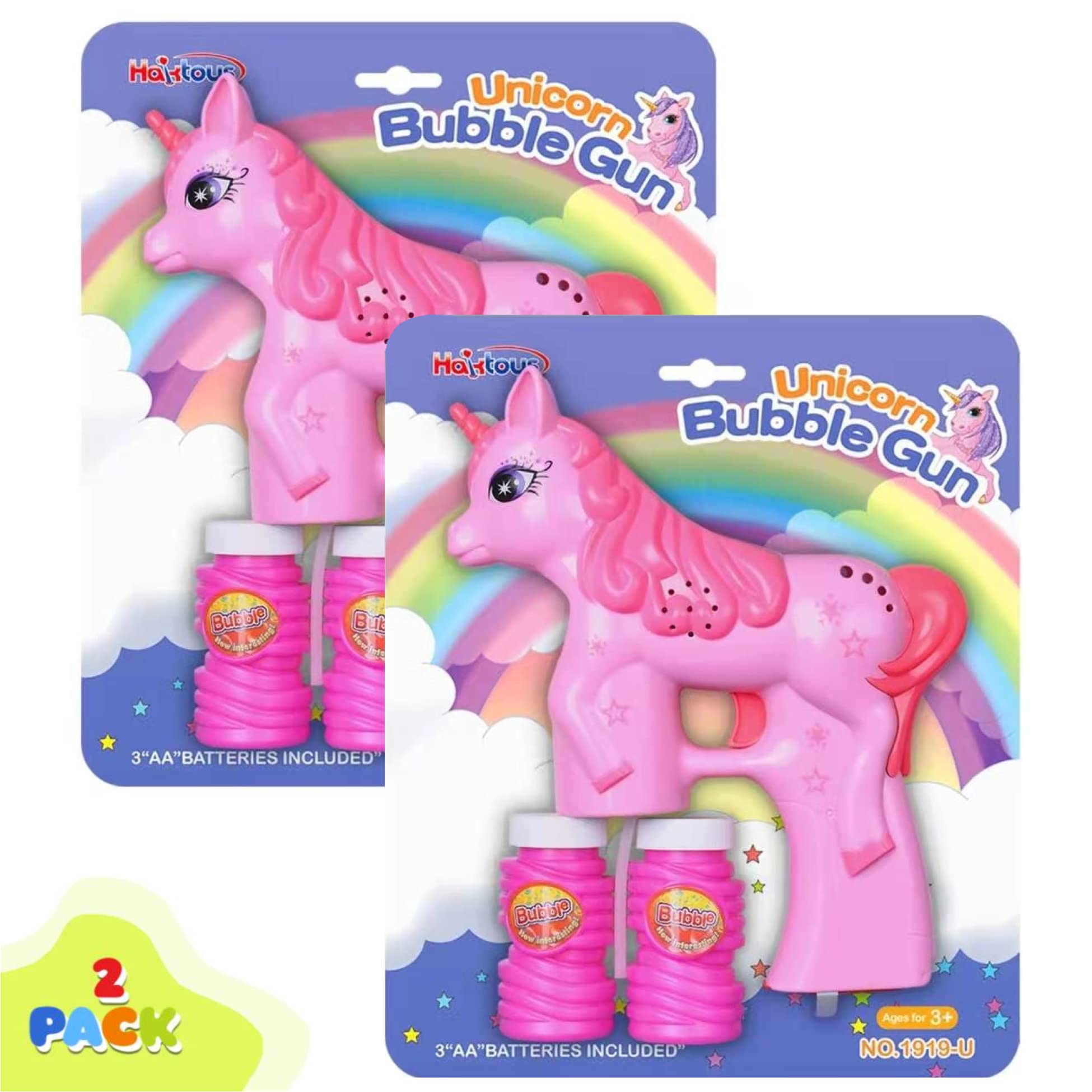 Unicorn Bubble Guns for Kids - 2 Pack Bubble Blower Toys with Refill Bottles & Batteries | Outdoor Bubble Maker for Toddlers, Boys & Girls | Perfect for Birthday Parties, Backyard Play & Summer Fun