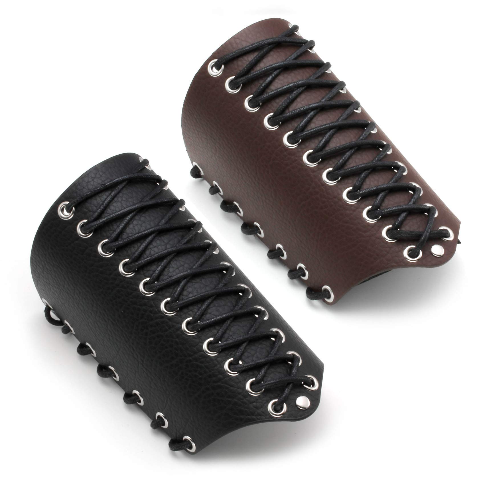MILAKOO 2 Pack Men's Black Leather Wide Wrap Gauntlet Wristband - Adjustable Arm Armor Cuff for Motorcycle Riding, Cosplay & Medieval Costume Accessories