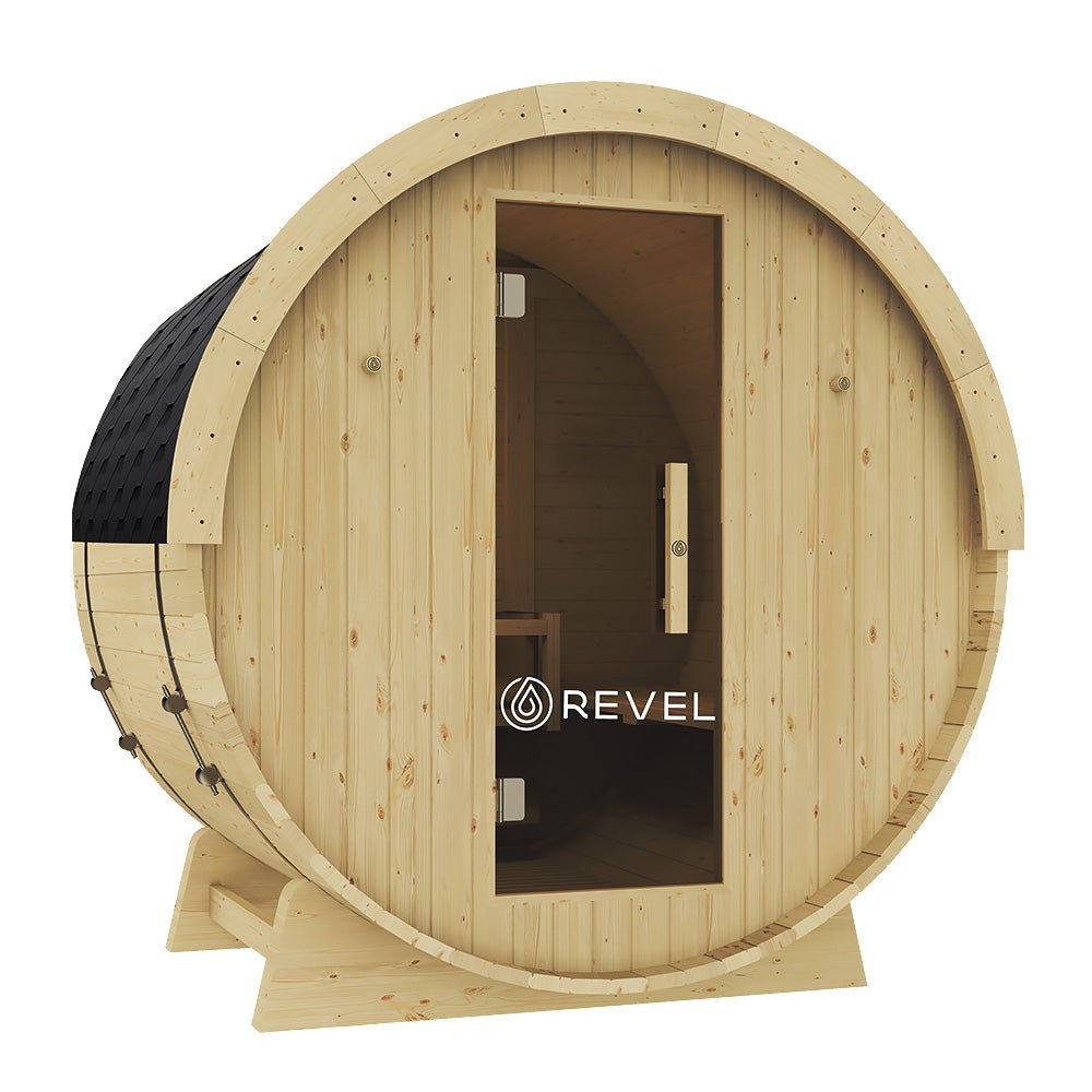 Revel Recovery Eden 4-Person Traditional Barrel Sauna - Premium Outdoor Wooden Sauna for Home Relaxation & Detox | Perfect for Backyards, Spas & Wellness Retreats
