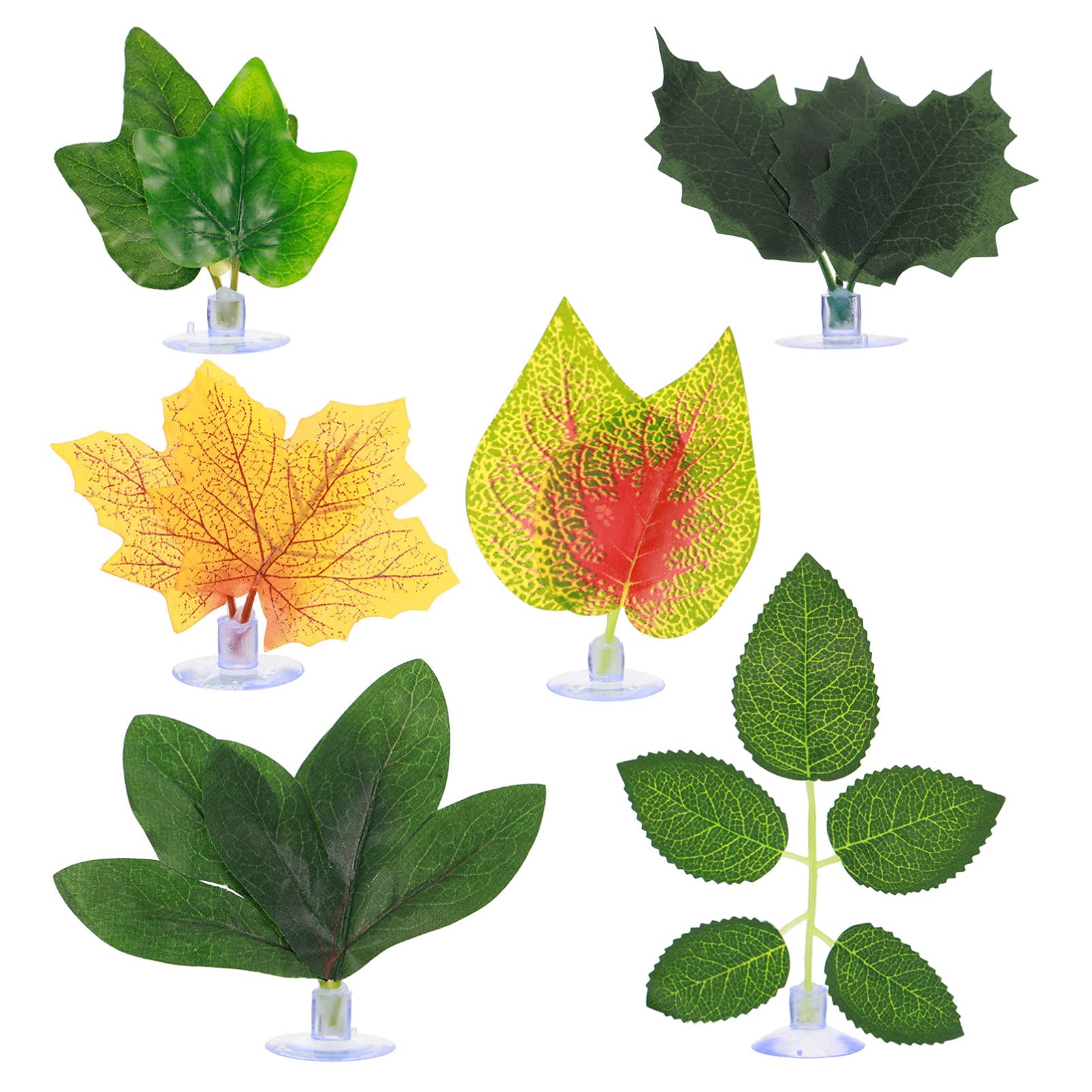 Balacoo 6pcs Artificial Aquatic Plants for Fish Tank - Fake Floating Leaves with Suction Cups, Plastic Lizard & Faux Grass - Perfect for Freshwater Aquarium Decoration & Reptile Habitat Enhancement