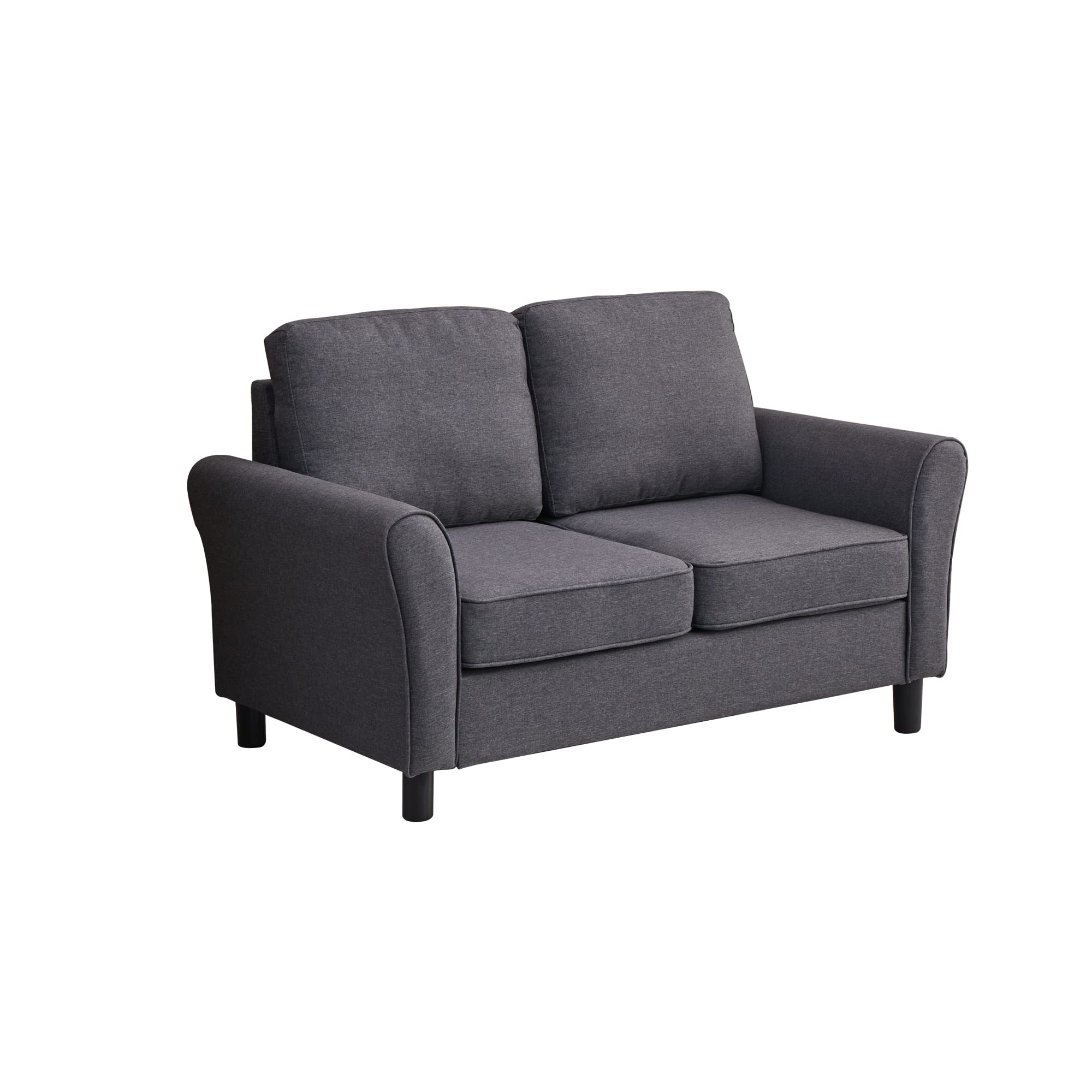 Modern Linen Loveseat Sofa - Comfortable Small Couch for Living Room, Office & Bedroom - Grey Fabric Upholstery | Perfect for Apartments, Reading Nooks & Cozy Spaces