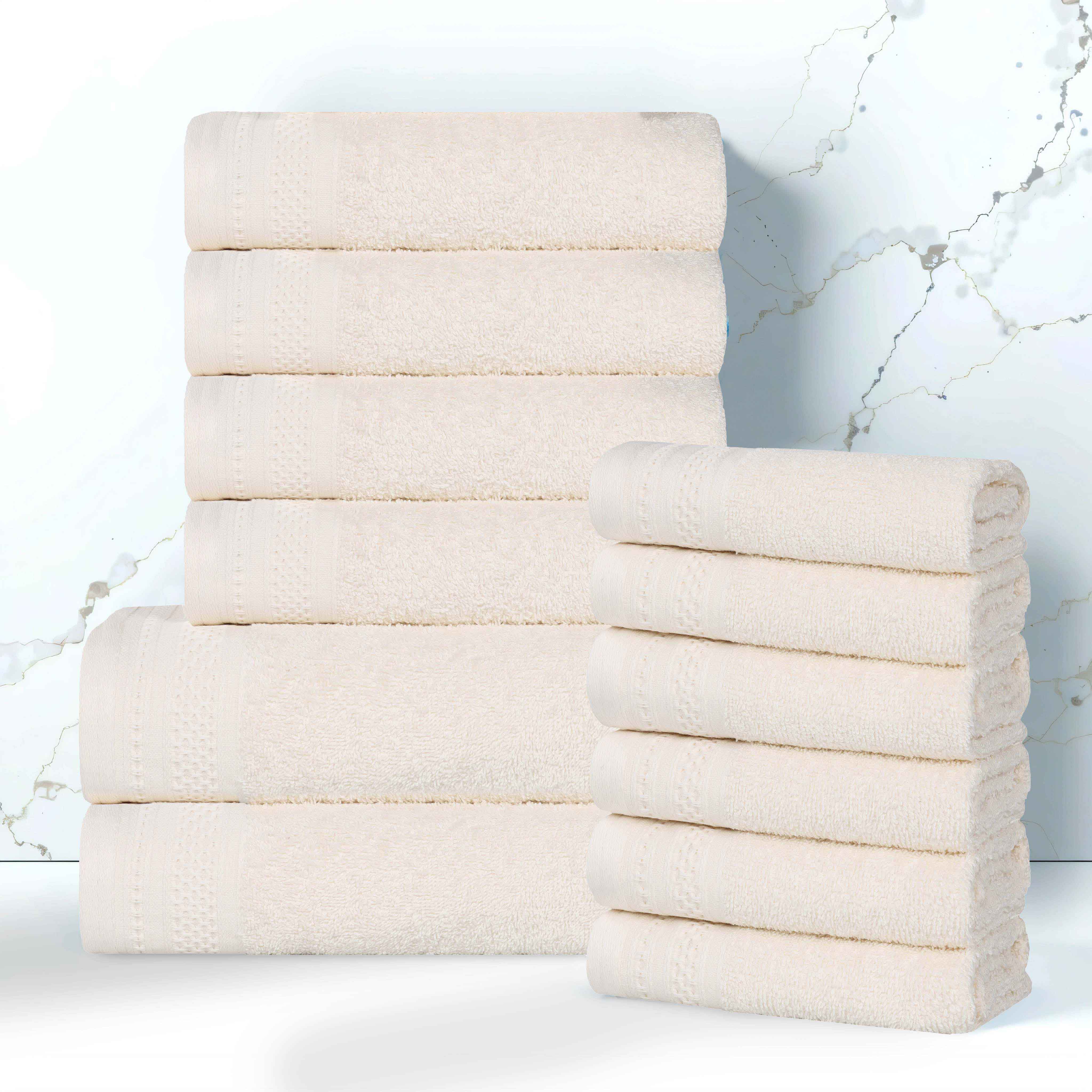 Premium Honeycomb Textured Waffle Border 12-Piece Luxury Cotton Towel Set - Soft & Absorbent Bath, Spa, and Guest Towels for Home & Hotel Use