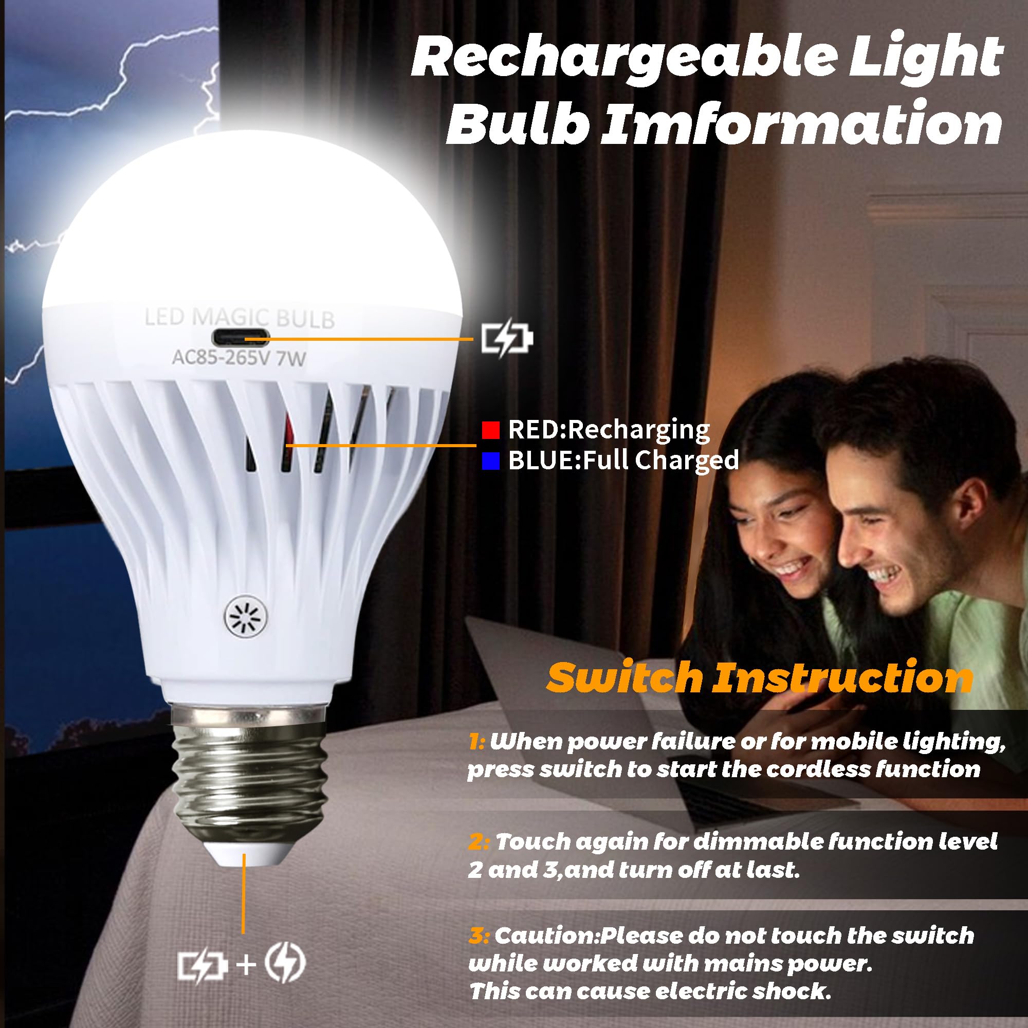 Rechargeable LED Light Bulbs with Remote - E26 Base, USB Battery Powered, Dimmable Emergency Light Bulbs for Power Outage - Cool White (2 Pack) - Perfect for Home, Bedroom, Lamp, Camping & Emergency Preparedness