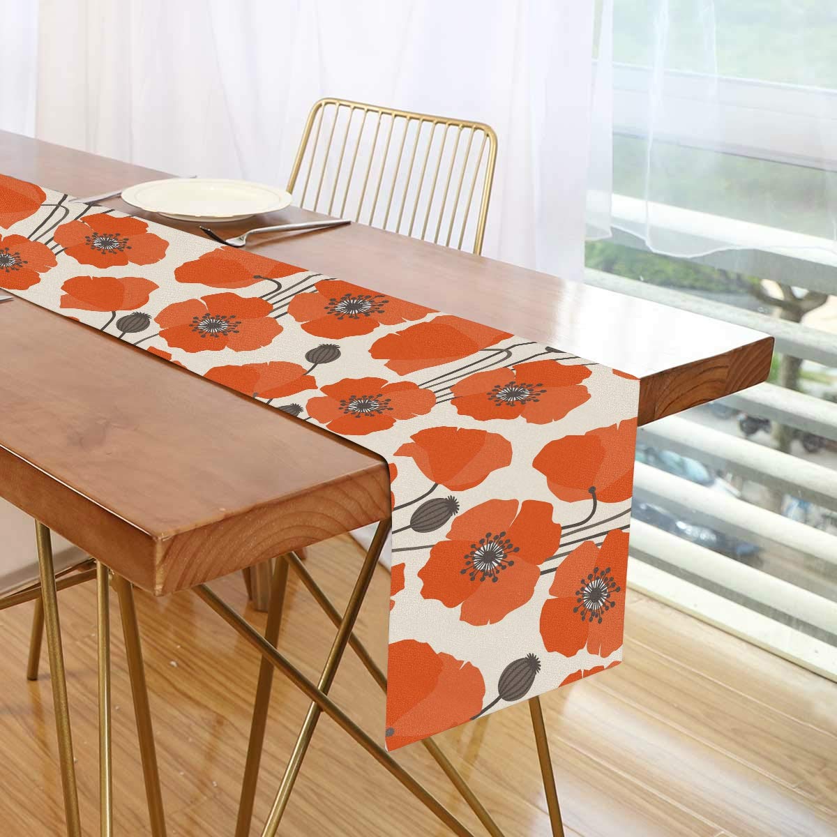 MOYYO 13x70 Inch Red Poppy Flowers Table Runner - Polyester Dining Table Cloth for Wedding, Birthday, Engagement Party Decor - Perfect for Coffee Tables, Banquets & Home Decoration