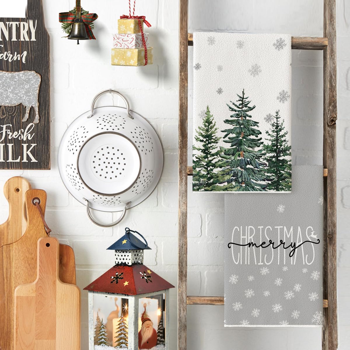 Artoid Mode Hello Snowflakes Winter Kitchen Towels - Set of 2 Christmas Pine Tree Decorated Dish Towels (18x26 Inch) | Holiday Home Decor, Festive Kitchen & Dining Accessories