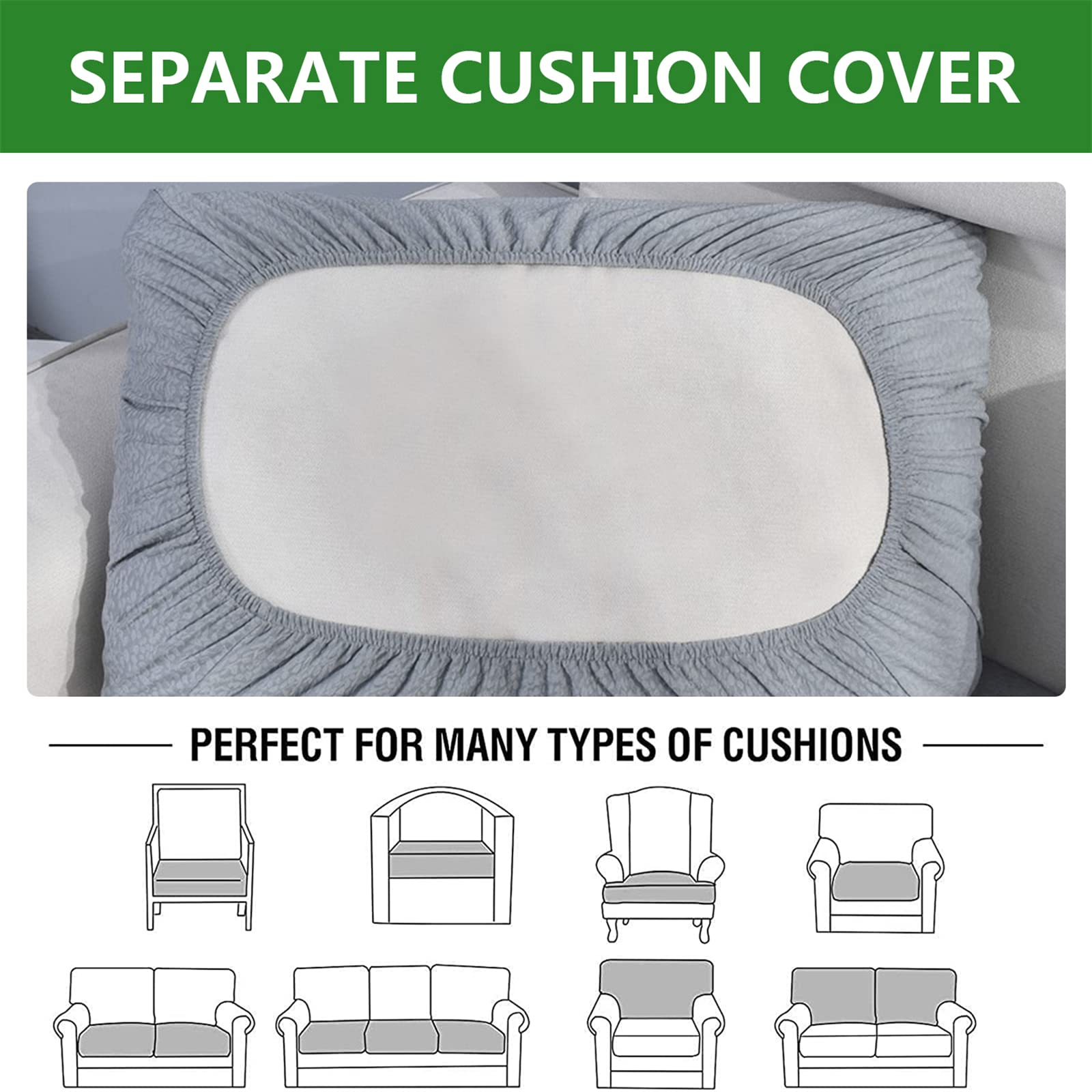 Stretch Waterproof Sofa Cushion Cover - High Elastic Fabric Slipcover for 1-Seater Couches, Water-Resistant & Durable (Light Grey) - Perfect for Living Room, Office, or Dorm Furniture Protection