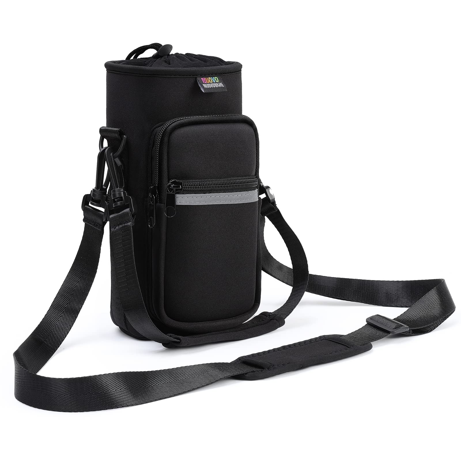 Nuovoware 40OZ Insulated Water Bottle Carrier Bag - Adjustable Shoulder Strap, 2-Pocket Neoprene Sleeve for Sports & Outdoor Activities - Perfect for Hiking, Camping, Gym and Travel Accessories (Carbon Black)