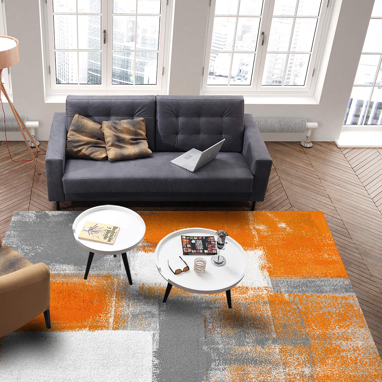Olivefox Abstract Geometric Orange Non-Slip Stain-Resistant Area Rug - 3x5 Feet Soft Rectangle Carpet for Bedroom, Living Room & Home Decor | Super Absorbent, Oil Painting Design | Perfect for Modern Spaces, Dorm Rooms & Office Decor