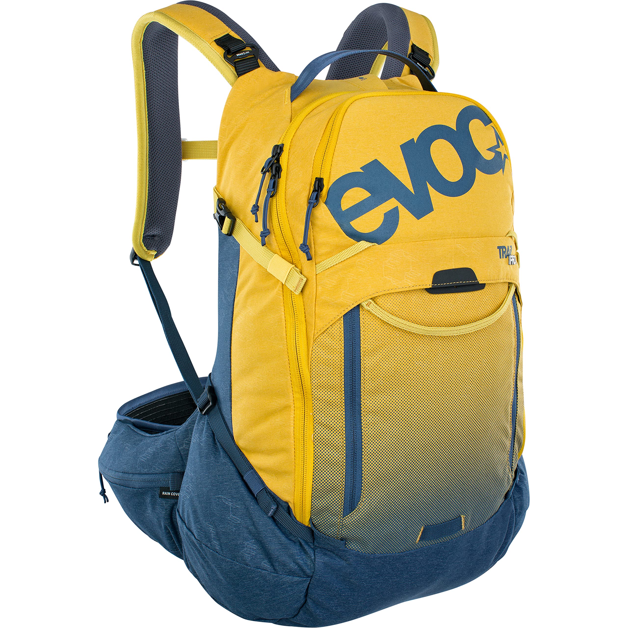 EVOC Trail Pro 26L Hiking Backpack - Waterproof Outdoor Backpack for Men & Women - Durable Travel Backpack with Laptop Compartment (Curry/Denim) - Perfect for Hiking, Camping & Daily Commute
