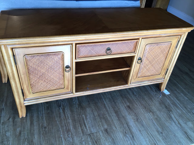 American Drew Wicker Style Media Cabinet with 1 Drawer & 2 Doors - Perfect for Living Room TV Stand, Entertainment Center Storage & Home Theater Organization