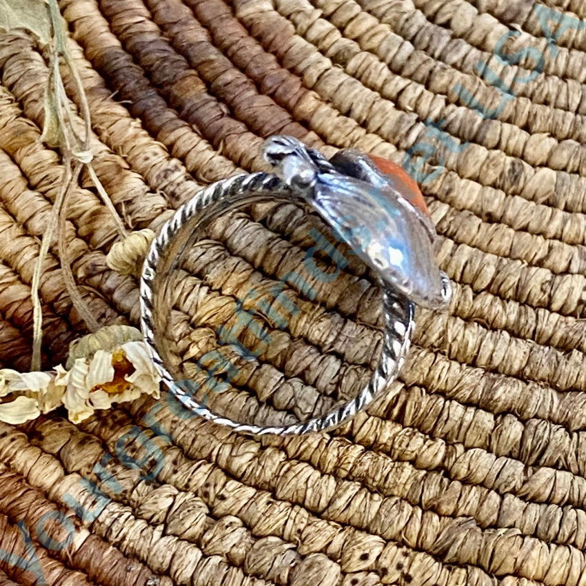 Authentic Navajo One Feather Red Coral Ring - Size 6.5 for Women | Handmade Native American Jewelry | Perfect for Boho Fashion, Weddings & Special Occasions