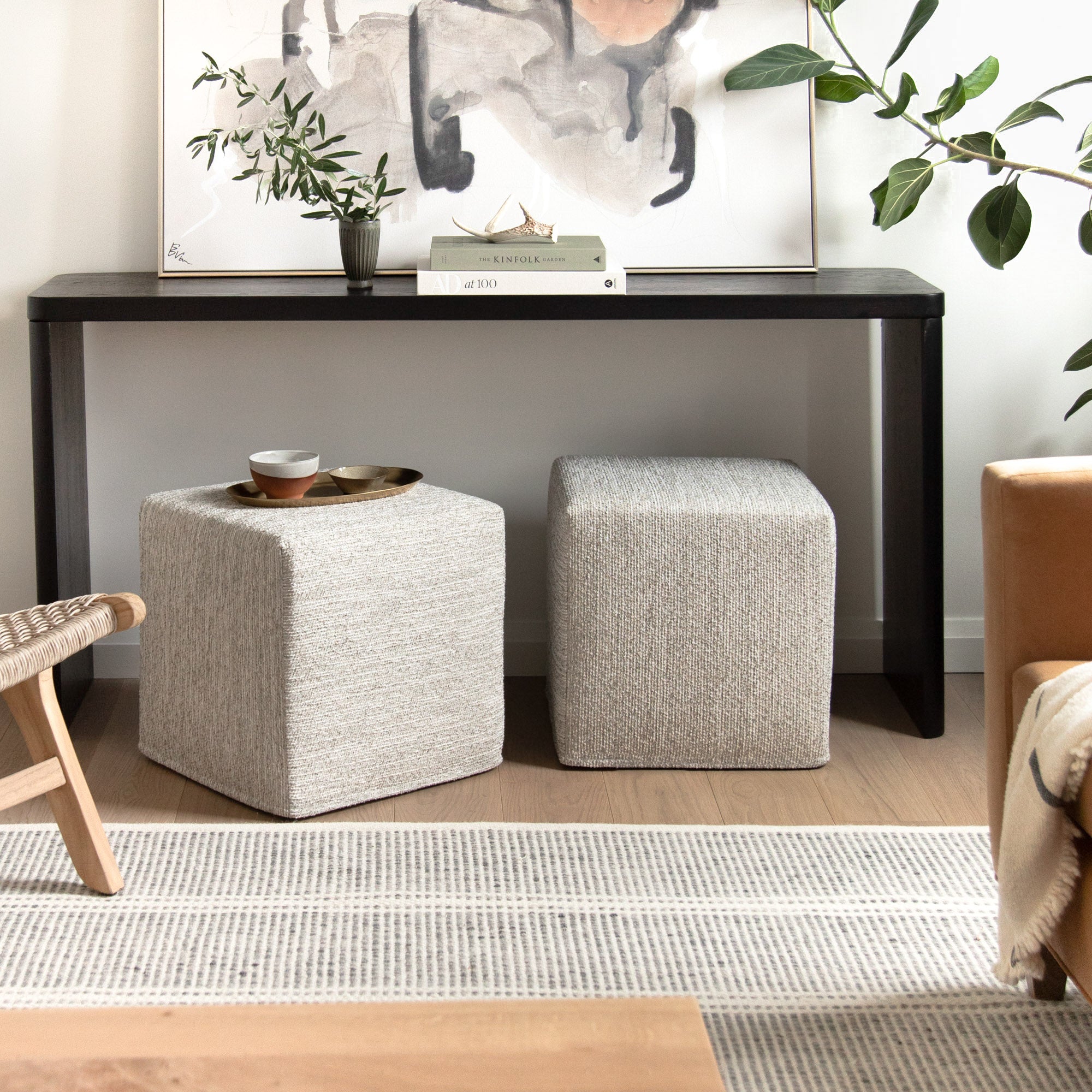 Natura 16x16 Cube Ottoman with Linen Fabric - Stylish Storage Ottoman for Living Room, Bedroom & Home Decor - Perfect for Extra Seating and Storage