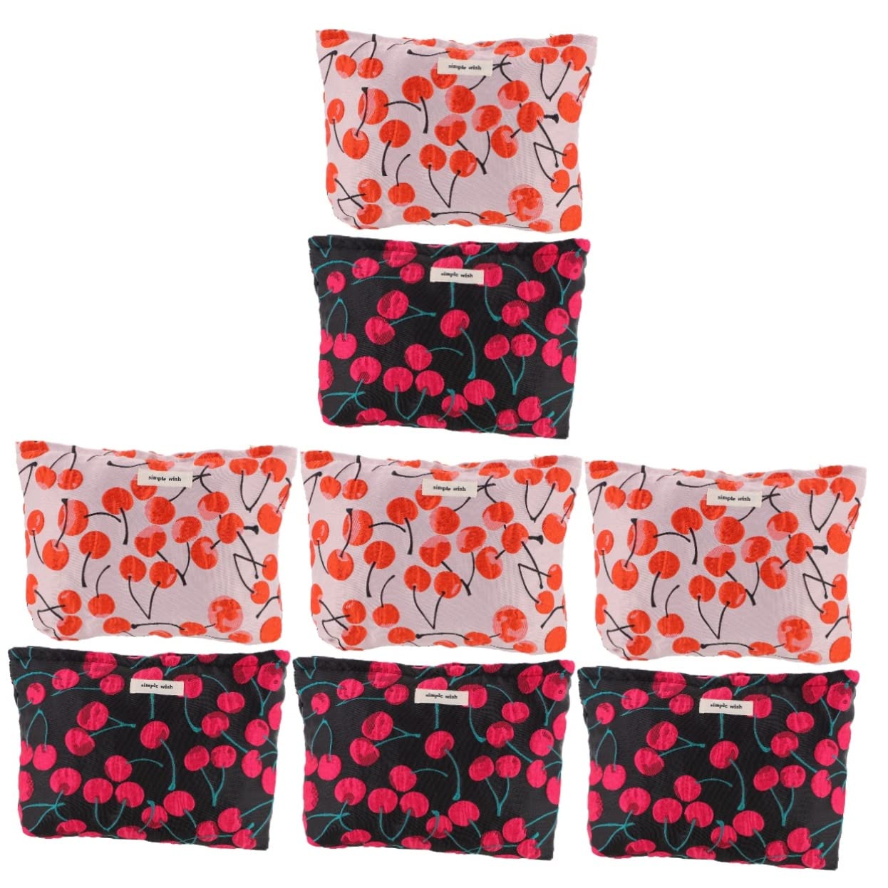 FRCOLOR 8 Pcs Vintage Canvas Makeup Bags Set - Waterproof Travel Cosmetic Organizer for Women, Cherry Print Makeup Pouches - Perfect for Home, Gym, Vacation & Daily Essentials Storage