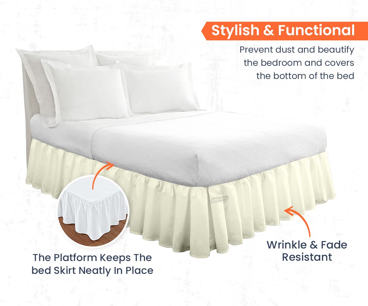 Premium 18 Inch Ruffled Bed Skirt - Microfiber Fabric, Fade & Wrinkle Resistant, Anti-Static - King Size Cream Bedskirt with Extra Storage Space | Perfect for Guest Rooms, Master Bedrooms & Clutter-Free Home Decor