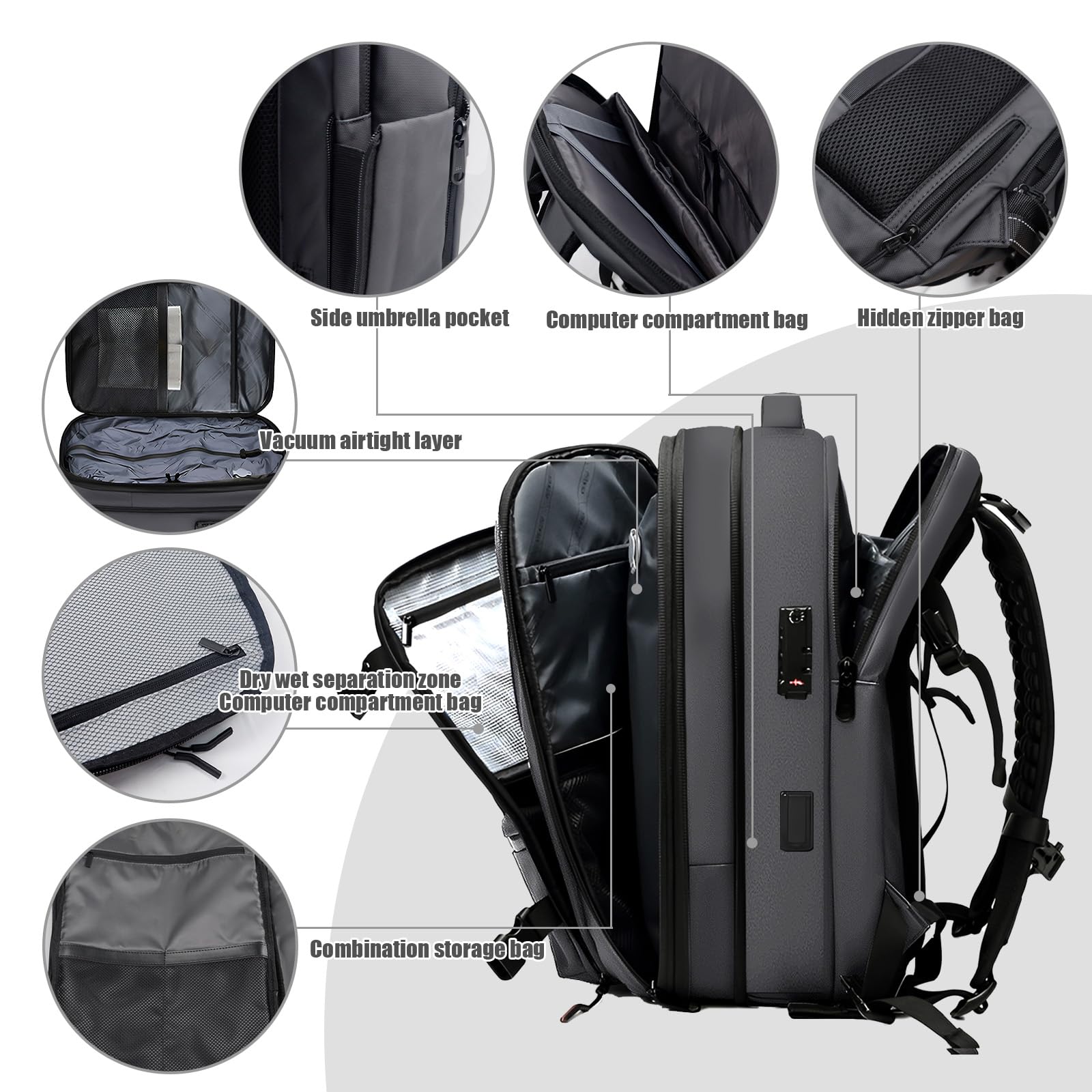 Airpack Backpack with USB Charging Port & Removable Vacuum Bag - Travel Laptop Backpack with Compression System, Built-in Lock & Air Pump for Business Trips, Vacations & Outdoor Adventures