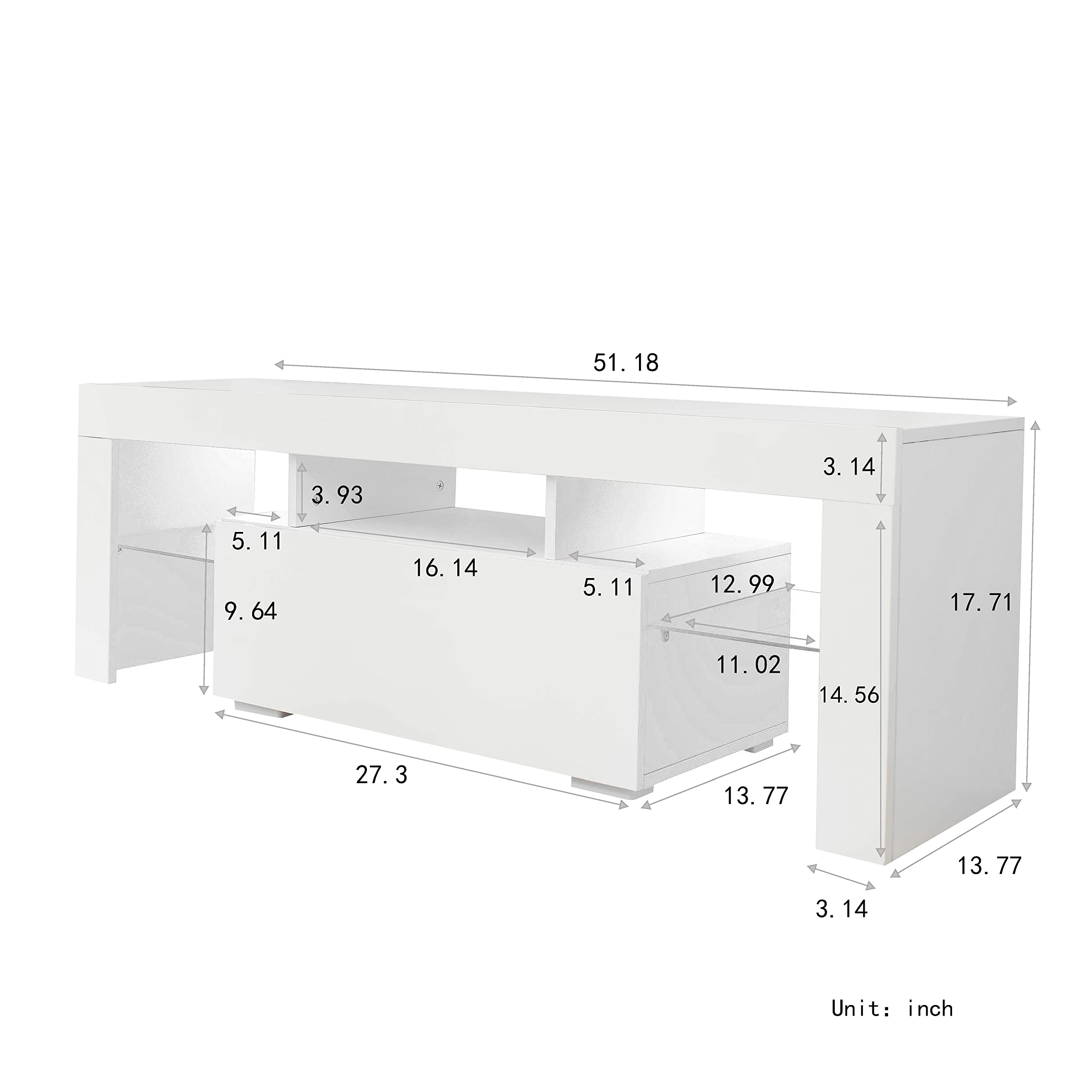 Modern TV Stand with LED Lights & Storage Drawer for 40-60 Inch TVs - Clear Glass Shelf Entertainment Center Console Table for Living Room, Bedroom & Lounge - Perfect for Movie Nights & Home Theater Setup