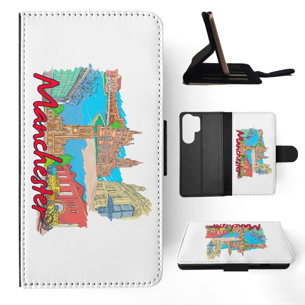 Manchester England FLIP Wallet Phone Case for Samsung Galaxy S23 Ultra - Premium Leather Card Holder & Kickstand (Perfect for Travel, Business & Everyday Use)