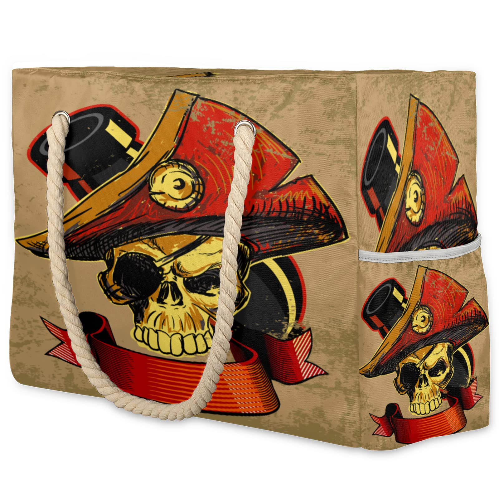 Large Waterproof Beach Tote Bag with Skull Doodle Print - Sandproof Pool Bag for Women, Spacious Shoulder Tote with Top Zipper & Rope Handles - Perfect for Beach Vacation, Swimming Pool, Gym, and Travel Accessories